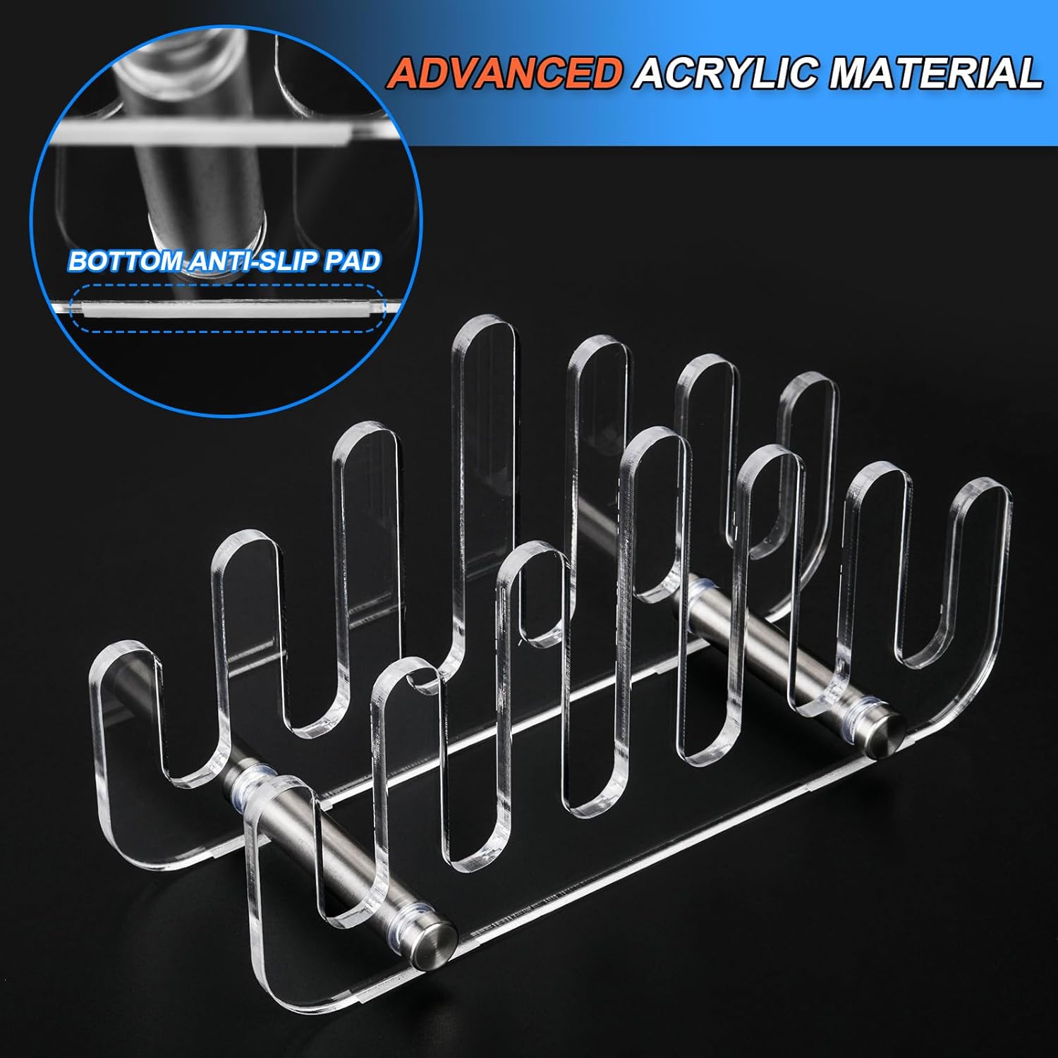 Clear Acrylic Coaster Holder, 6 Grids Anti Slip Coaster Organizer Perfect for Square or Round Coaster Sets, Hold 6 Coasters Holder Only