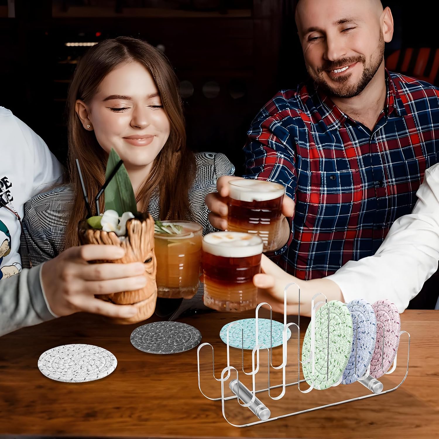 Clear Acrylic Coaster Holder, 6 Grids Anti Slip Coaster Organizer Perfect for Square or Round Coaster Sets, Hold 6 Coasters Holder Only