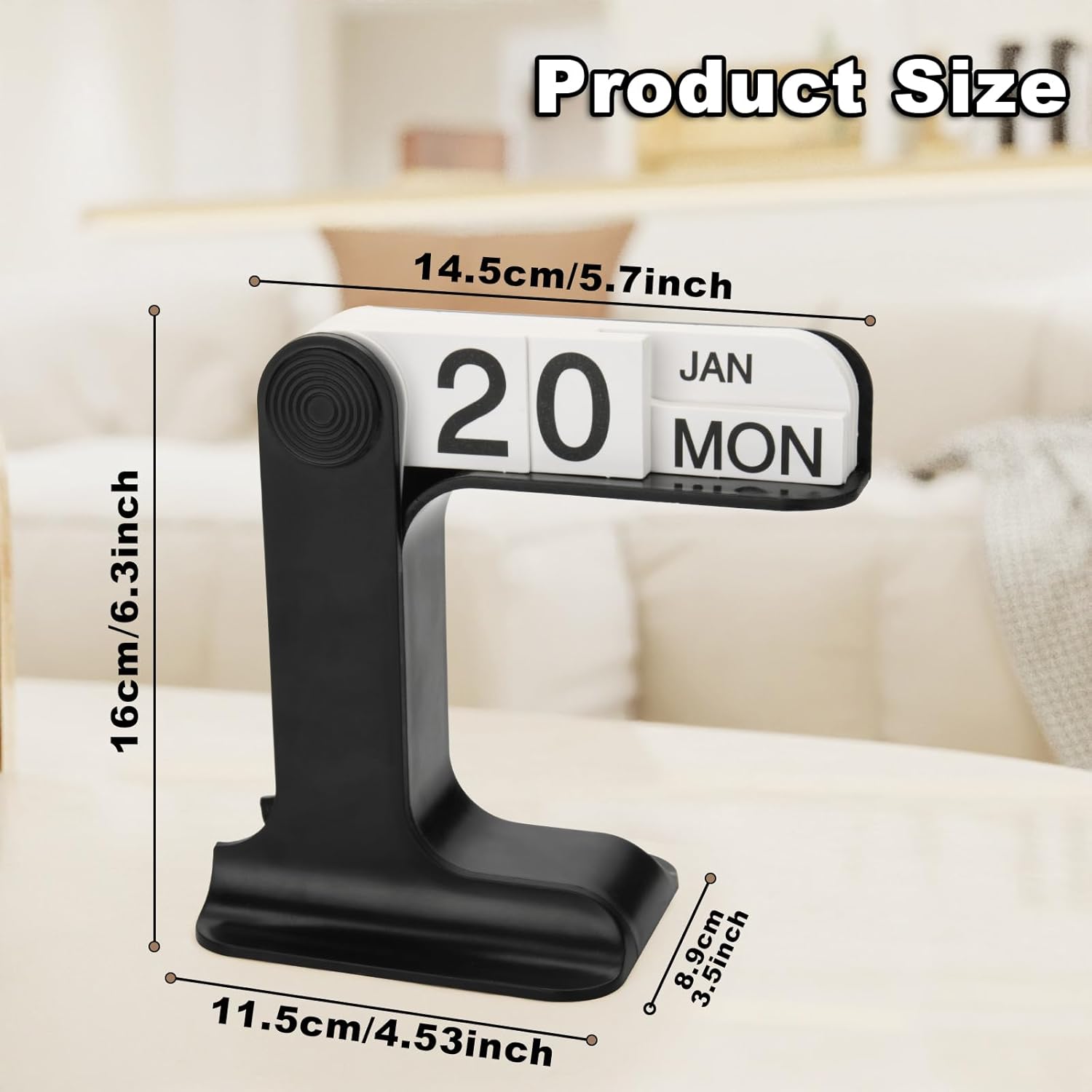 Flip Perpetual Calendar, Desk Calendar Standing Flip, Daily Perpetual Desktop Calendar with Large Display, Modern Farmhouse Vintage Office Desk Accessory for Home Office Decor, Reusable Yearly Black