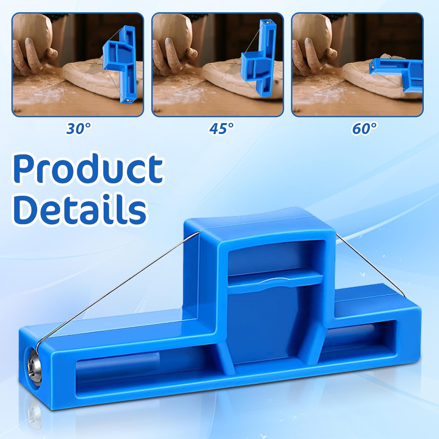 Xindojuz Angle Cutting Clay Tool, Steel Wire Bevel Cutter Small Pottery Angle Clay Trimming Tools Plastic Ceramic Wire Small Pottery Cutter for Ceramics and Sculpting Blue, 2.76×1.1×0.59 Inch