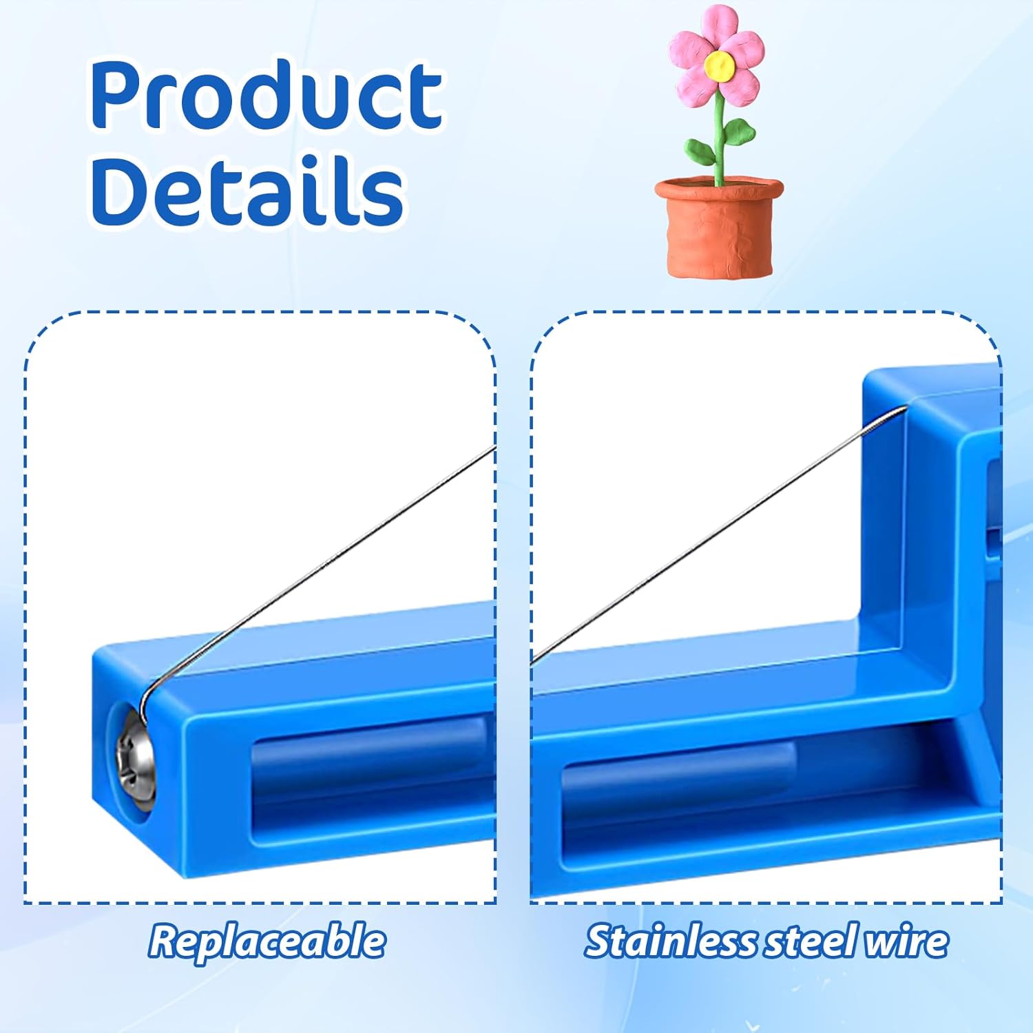 Xindojuz Angle Cutting Clay Tool, Steel Wire Bevel Cutter Small Pottery Angle Clay Trimming Tools Plastic Ceramic Wire Small Pottery Cutter for Ceramics and Sculpting Blue, 2.76×1.1×0.59 Inch