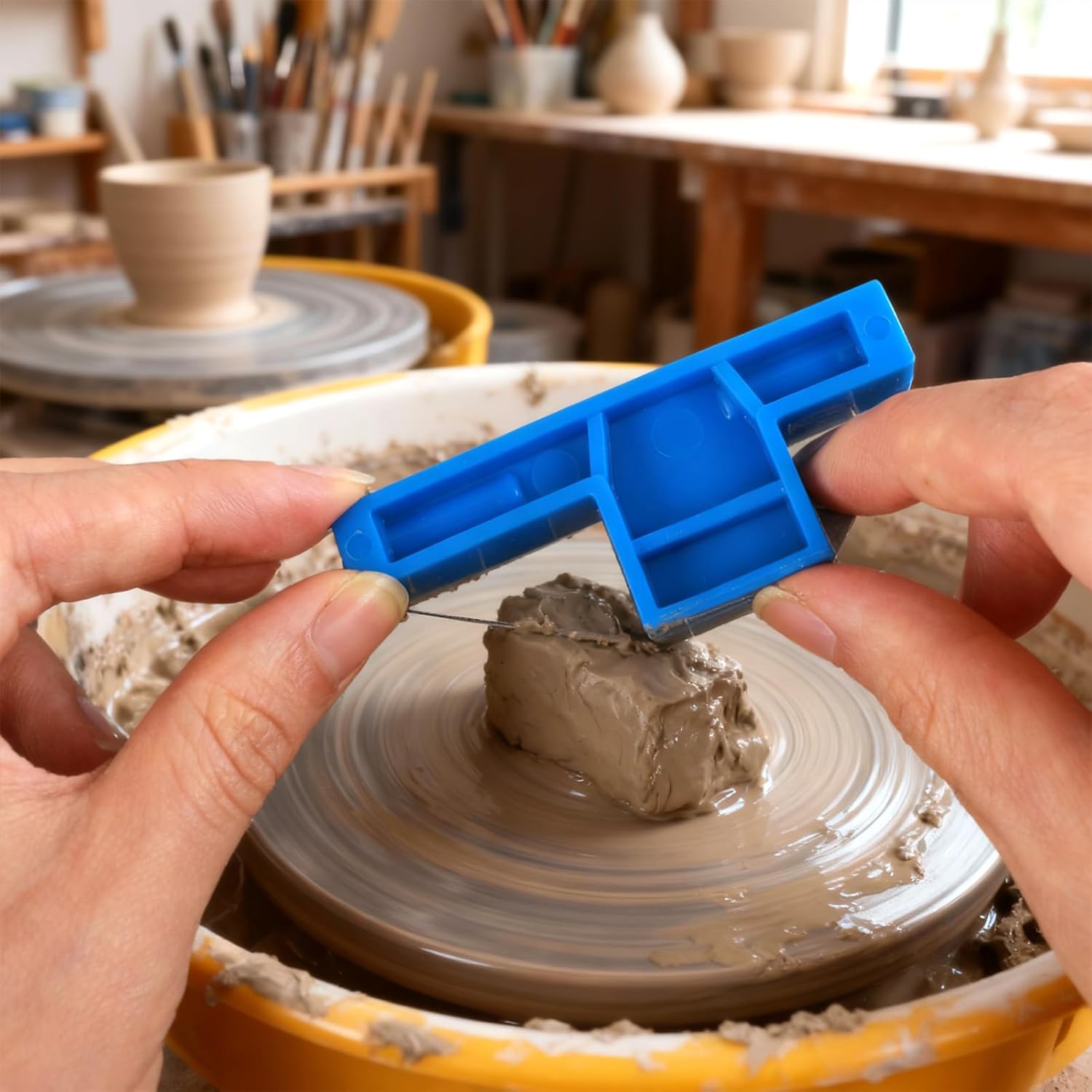 Xindojuz Angle Cutting Clay Tool, Steel Wire Bevel Cutter Small Pottery Angle Clay Trimming Tools Plastic Ceramic Wire Small Pottery Cutter for Ceramics and Sculpting Blue, 2.76×1.1×0.59 Inch