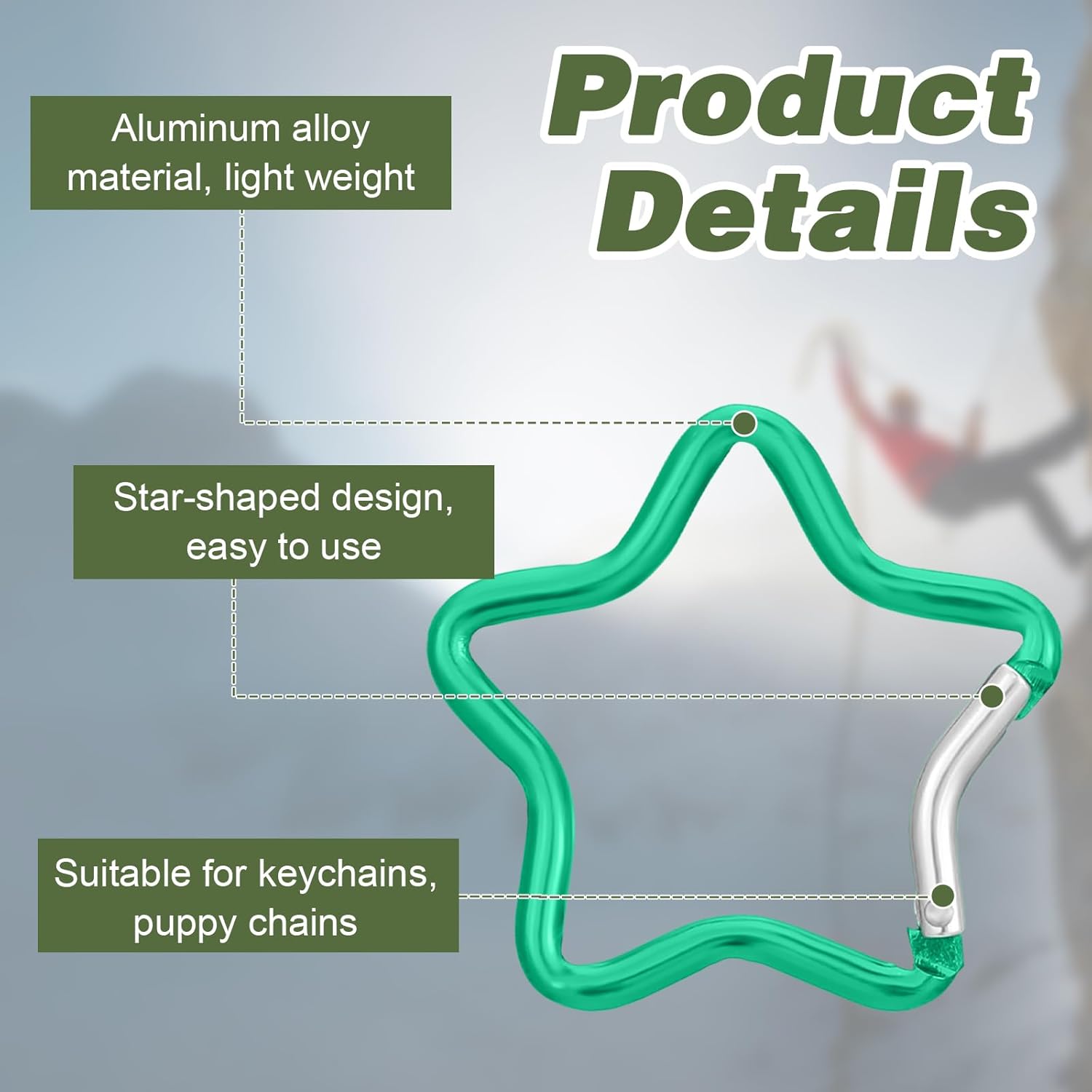 Xindojuz 10 PCS Aluminum Star Shape Carabiner Clip, Multicolor Spring Snap Hook Star Shaped Carabiner Keyring Holder Carabiners Keychain Outdoor Accessories for Camping, Hiking, Traveling 1.8 Inch