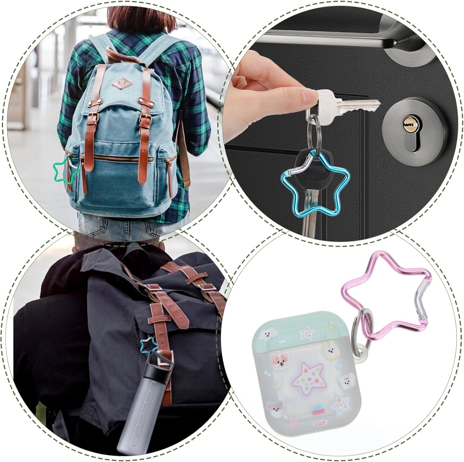 Xindojuz 10 PCS Aluminum Star Shape Carabiner Clip, Multicolor Spring Snap Hook Star Shaped Carabiner Keyring Holder Carabiners Keychain Outdoor Accessories for Camping, Hiking, Traveling 1.8 Inch
