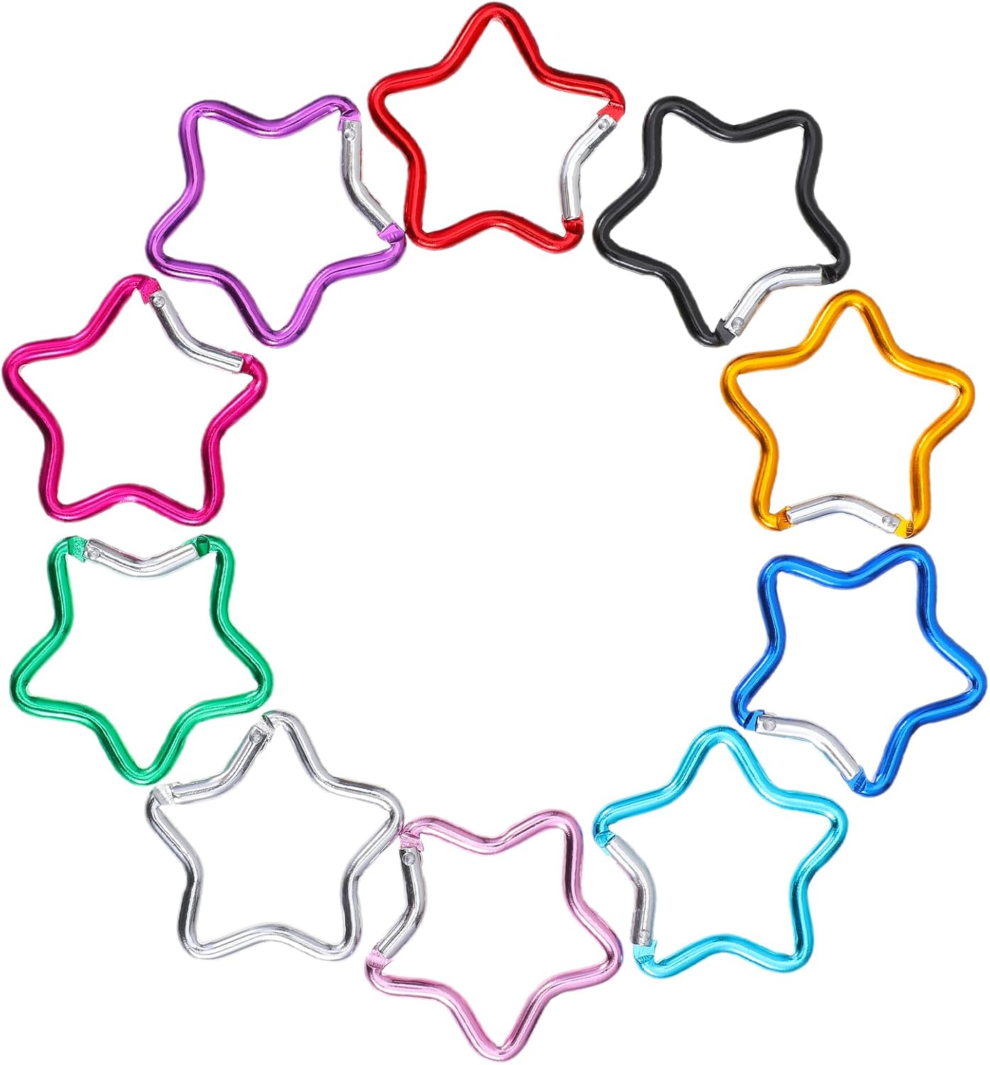 Xindojuz 10 PCS Aluminum Star Shape Carabiner Clip, Multicolor Spring Snap Hook Star Shaped Carabiner Keyring Holder Carabiners Keychain Outdoor Accessories for Camping, Hiking, Traveling 1.8 Inch