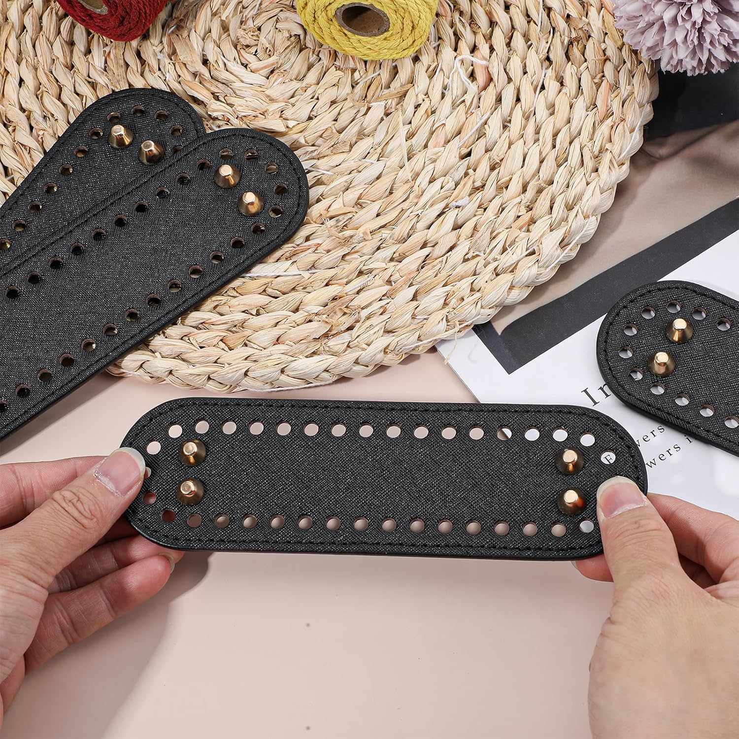 4 Pcs Black Purse Bottom for Crochet Bag Base Pu Leather Bag Bottom Base Leather Long Oval Purse Bottoms Making Supplies with Holes for DIY Crochet Bags Shoulder Bags Craft Making Black