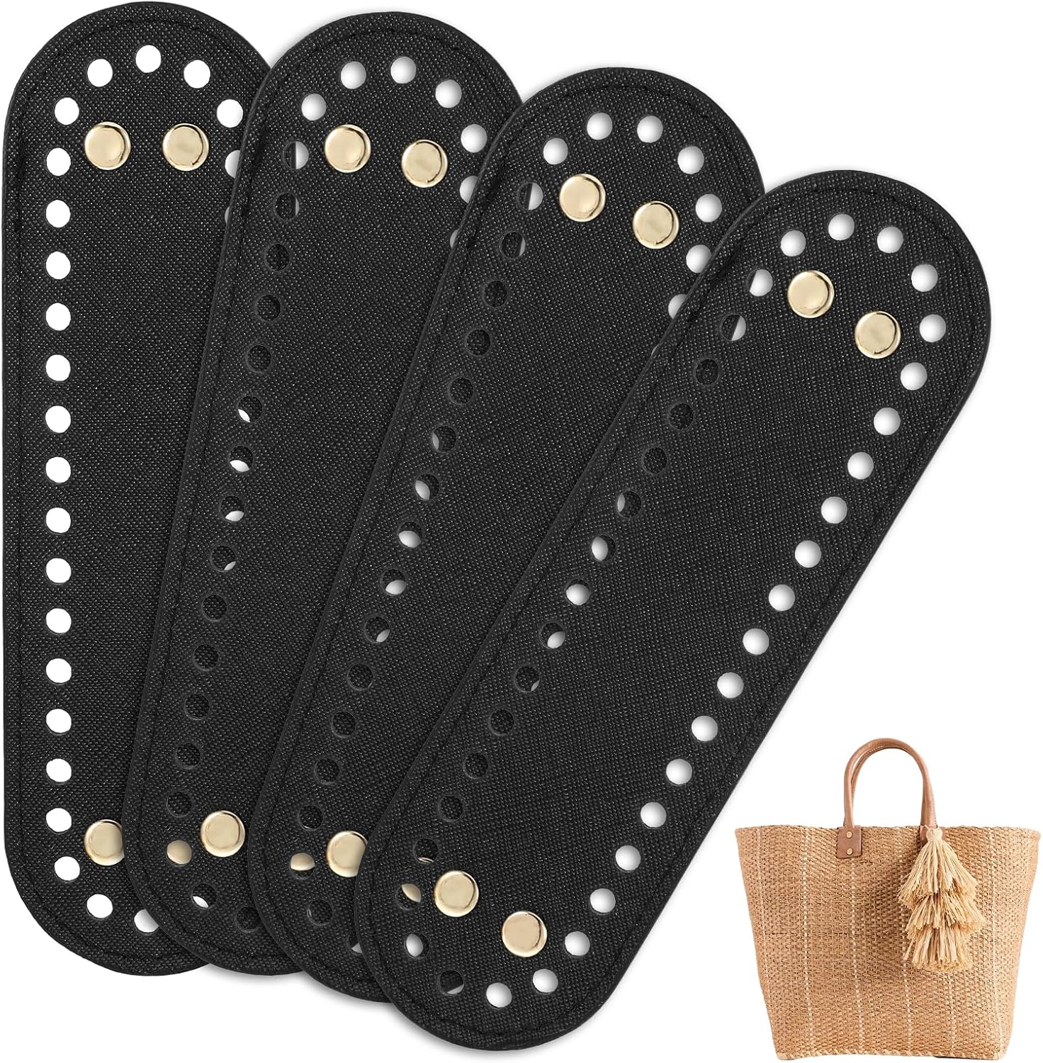 4 Pcs Black Purse Bottom for Crochet Bag Base Pu Leather Bag Bottom Base Leather Long Oval Purse Bottoms Making Supplies with Holes for DIY Crochet Bags Shoulder Bags Craft Making Black