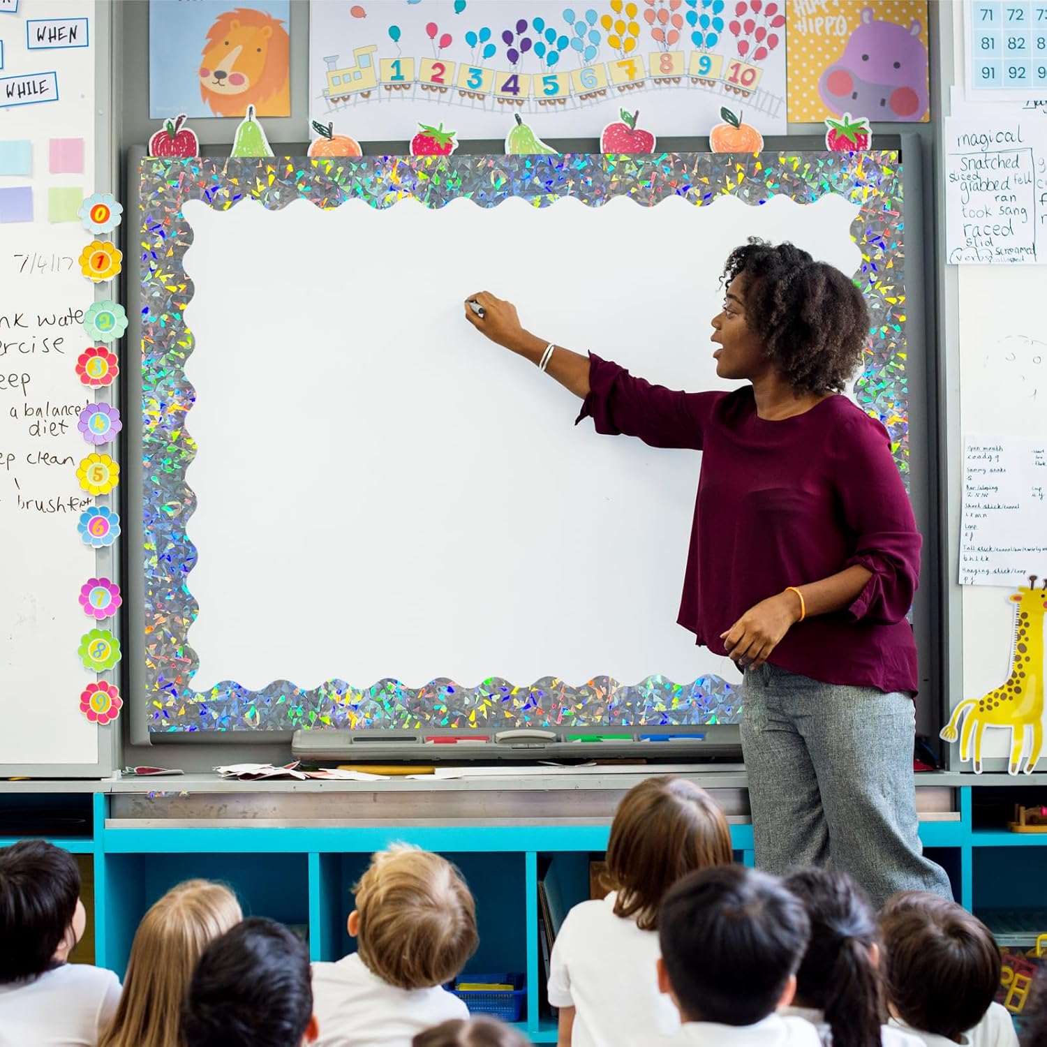 STARLIBOO 60 Feet Bulletin Board Borders, Holographic Scalloped Rolled Border Trim for School, Classroom & Offices