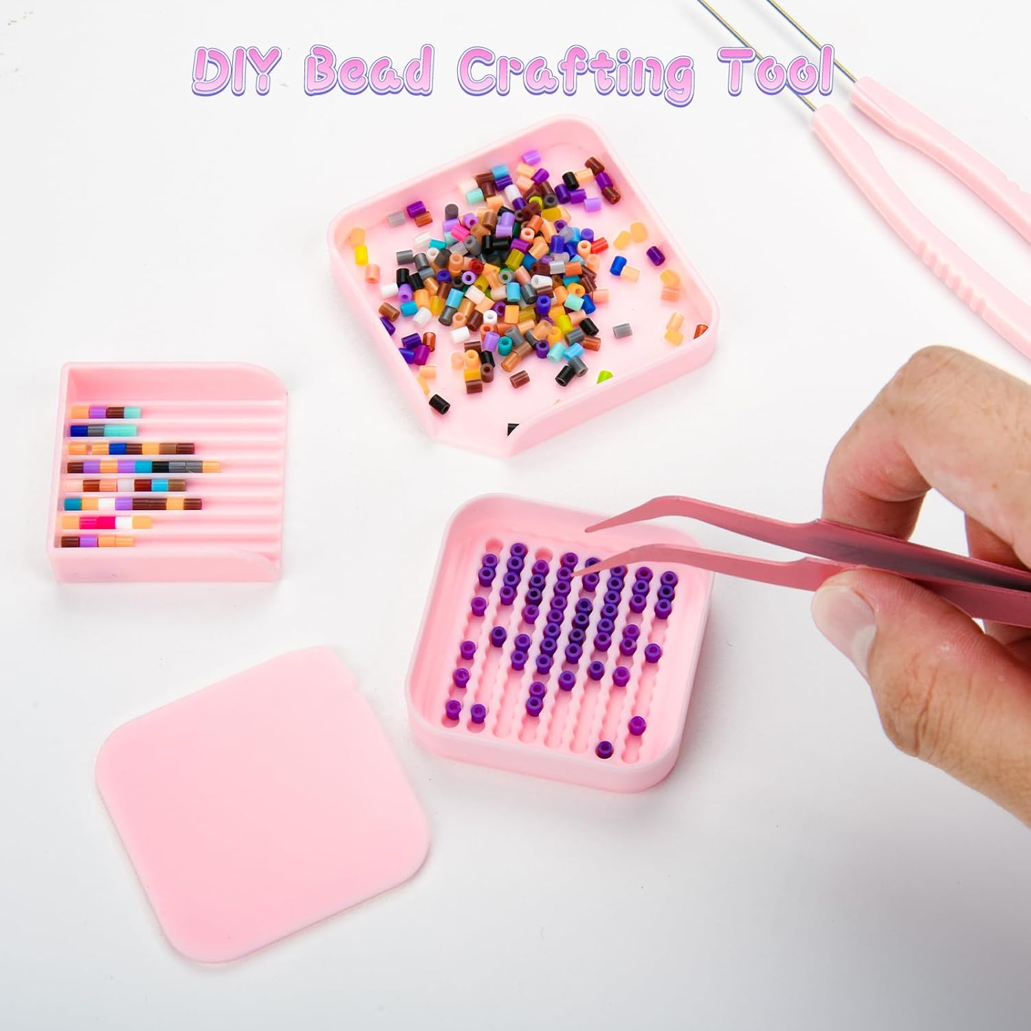 Homakover 2.6mm Fuse Bead Picking Tray Kit – Beads Craft Tool Set with Pickup Tray, Storage Box, Stainless Steel Tweezer Random Color , Aligner Trays & Needle Tweezer for Arts & Crafts Projects