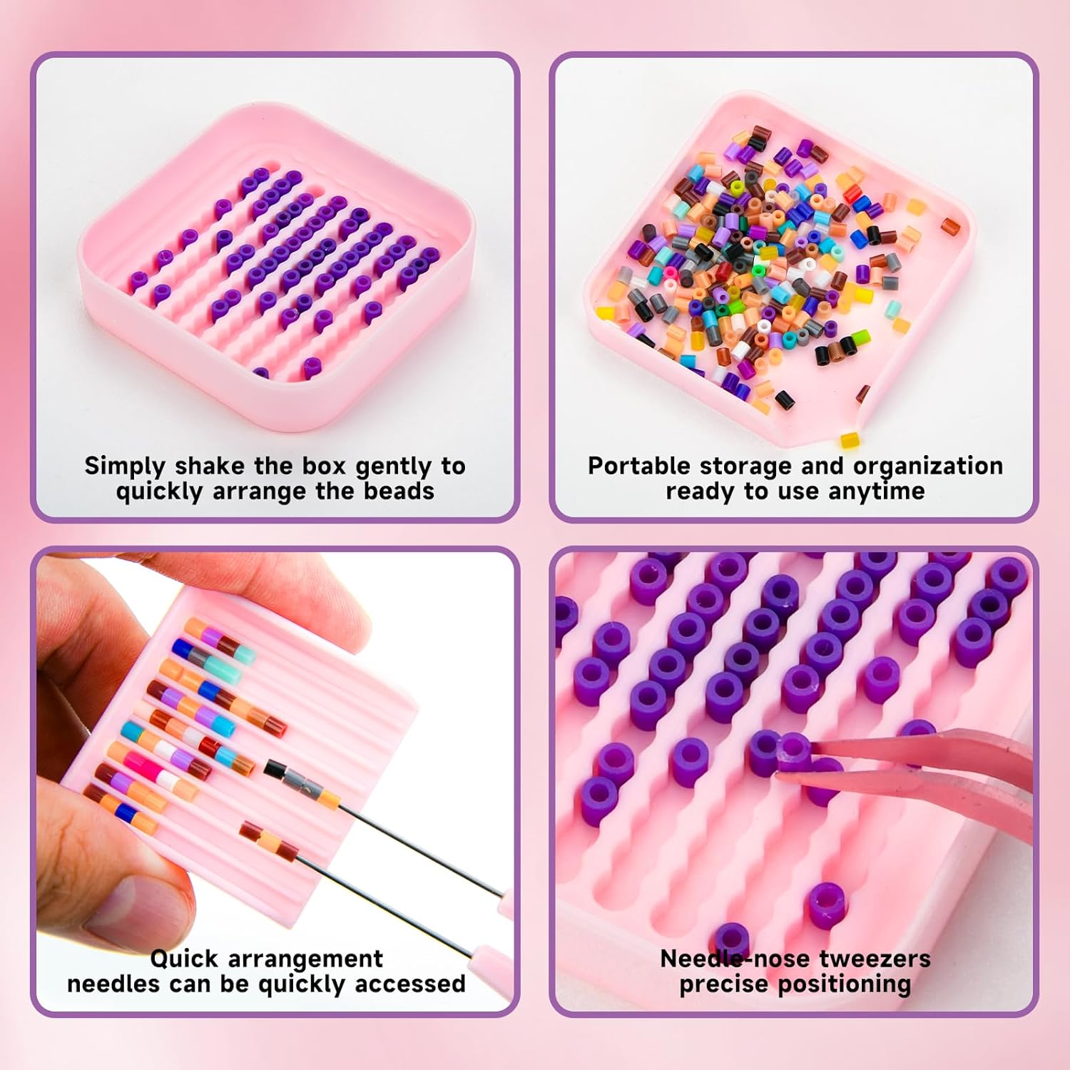 Homakover 2.6mm Fuse Bead Picking Tray Kit – Beads Craft Tool Set with Pickup Tray, Storage Box, Stainless Steel Tweezer Random Color , Aligner Trays & Needle Tweezer for Arts & Crafts Projects