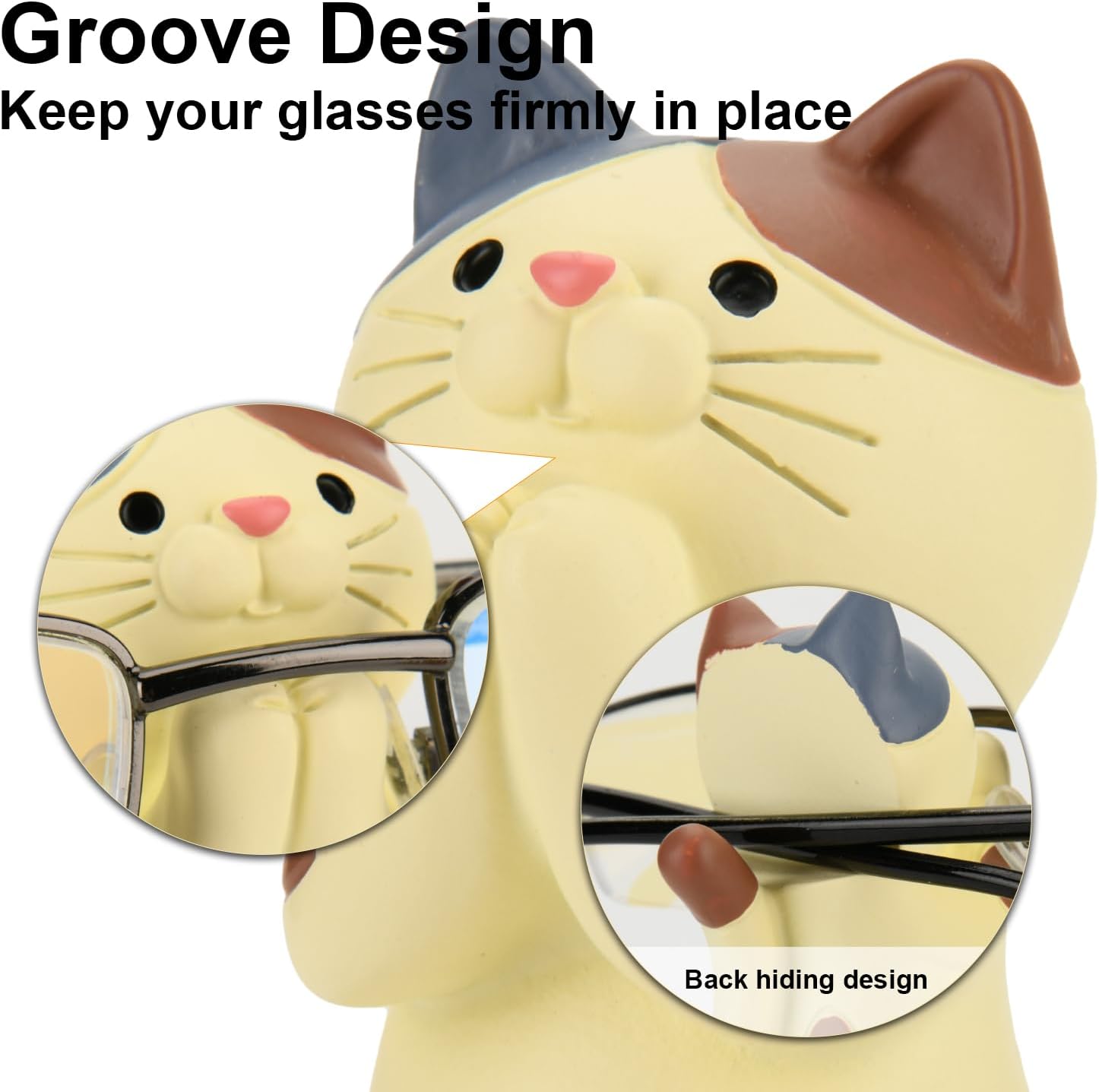Creative Glasses Holder Stand for Desk, Cute Cat Eyeglasses Holder Display Stand, Sunglasses Spectacle Display Rack, Fun Resin Glasses Keeper Optical Accessories, Nightstand Home Office Desk Decor Cat