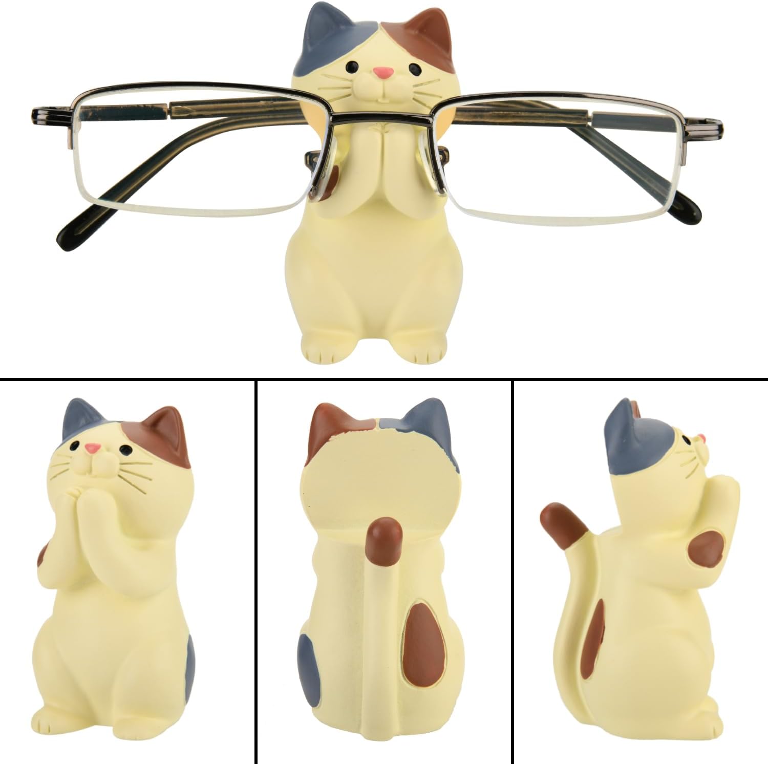 Creative Glasses Holder Stand for Desk, Cute Cat Eyeglasses Holder Display Stand, Sunglasses Spectacle Display Rack, Fun Resin Glasses Keeper Optical Accessories, Nightstand Home Office Desk Decor Cat
