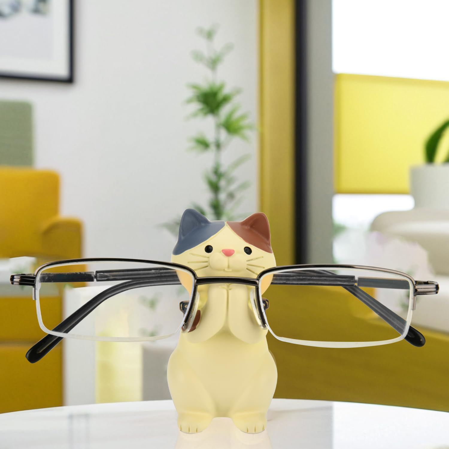 Creative Glasses Holder Stand for Desk, Cute Cat Eyeglasses Holder Display Stand, Sunglasses Spectacle Display Rack, Fun Resin Glasses Keeper Optical Accessories, Nightstand Home Office Desk Decor Cat