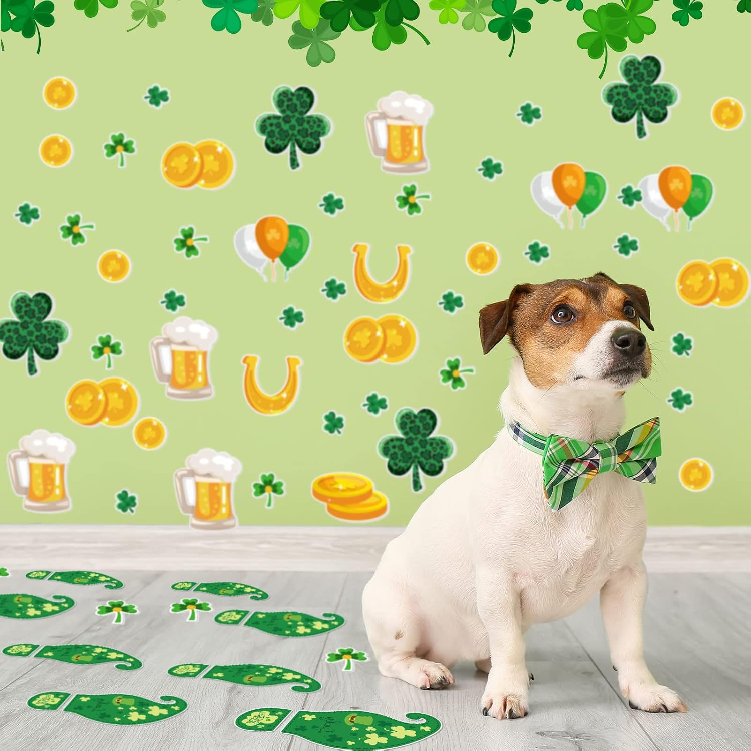 10 Sheets 150 Pcs Leprechaun Footprints Floor Decals Stickers St. Patrick's Day Decorations Shamrock Self Adhesive Shamrock Gold Coin Stickers for Office Home Window Party Supplies