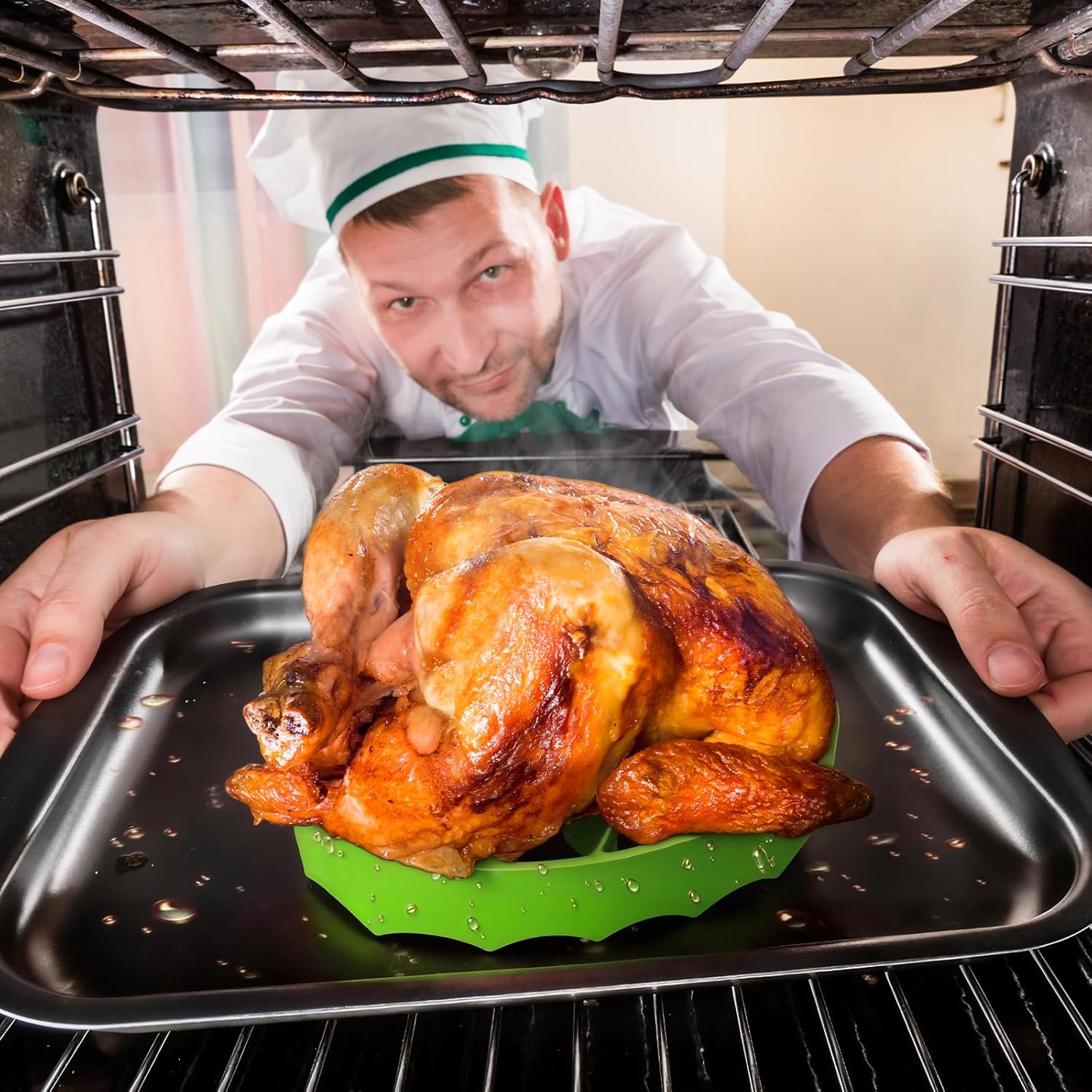 Silicone Roasting Rack, Silicone Cooker Rack Kitchen Cooking Accessories for Baking Cooking Steaming Cooling Green
