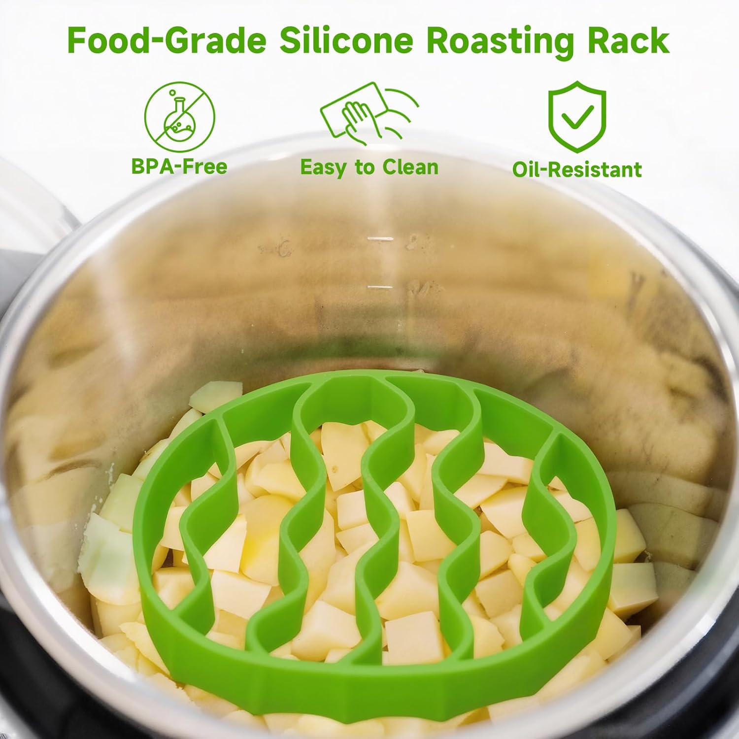 Silicone Roasting Rack, Silicone Cooker Rack Kitchen Cooking Accessories for Baking Cooking Steaming Cooling Green