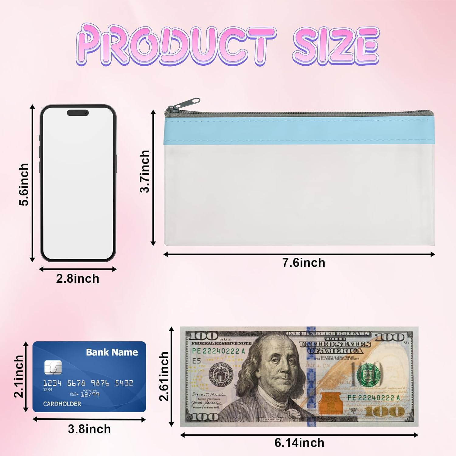4 Pack Multi-Purpose Money Pouch, Cash Envelopes with Zipper, Money Bags Clear Bank Deposit Coin Bag for Coin, Deposit, Checks, Receipts, Passport Color B