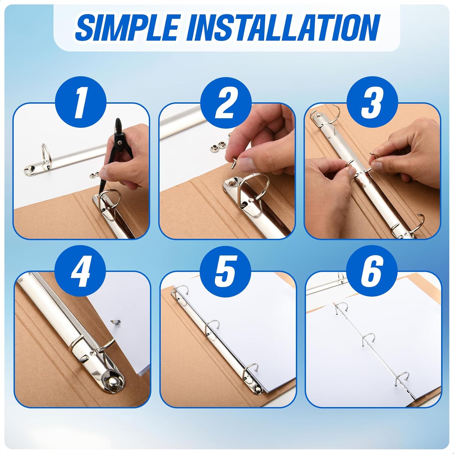 Homakover 2Pcs Metal Letter Size Notebook 3 Ring Binder Mechanism,3 D Rings,Replacement Kit, Loose Leaf Binders Spines Combs for DIY Planners Silver, 50mm