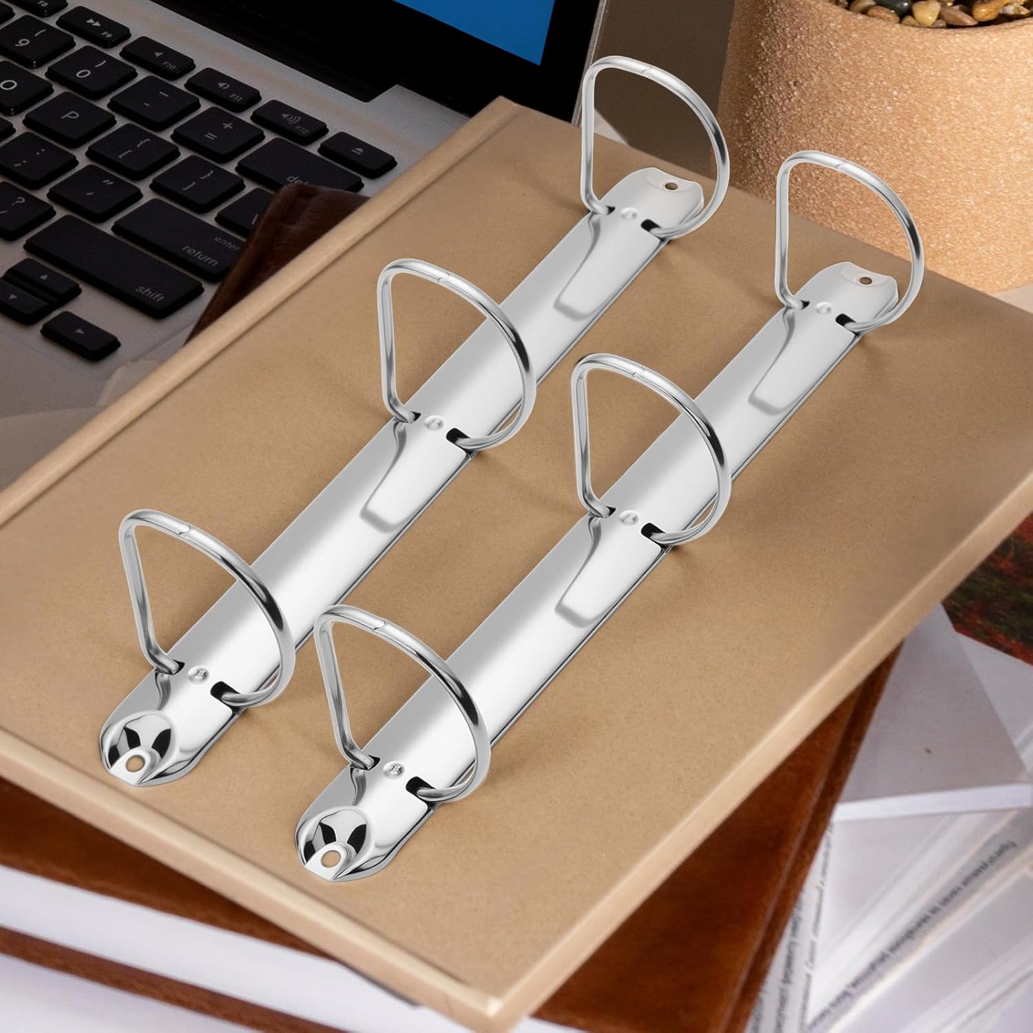 Homakover 2Pcs Metal Letter Size Notebook 3 Ring Binder Mechanism,3 D Rings,Replacement Kit, Loose Leaf Binders Spines Combs for DIY Planners Silver, 50mm