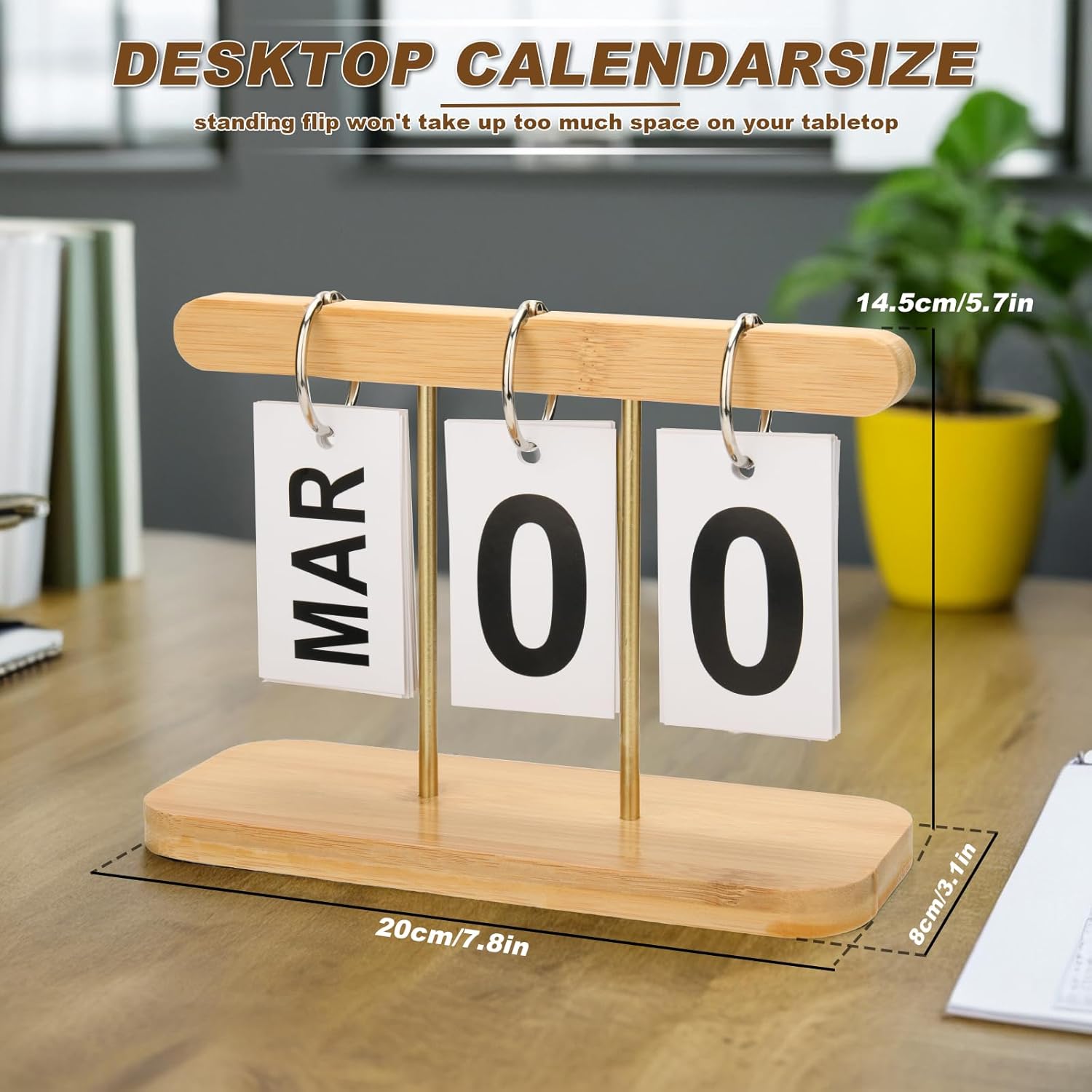 Perpetual Daily Flip Calendar for Desk, Vintage Wood Perpetual Calendar With Large Display, Reusable Desktop Turn Page Month Date Display Rustic Farmhouse Desk Accessories for Home Office Decor Wood