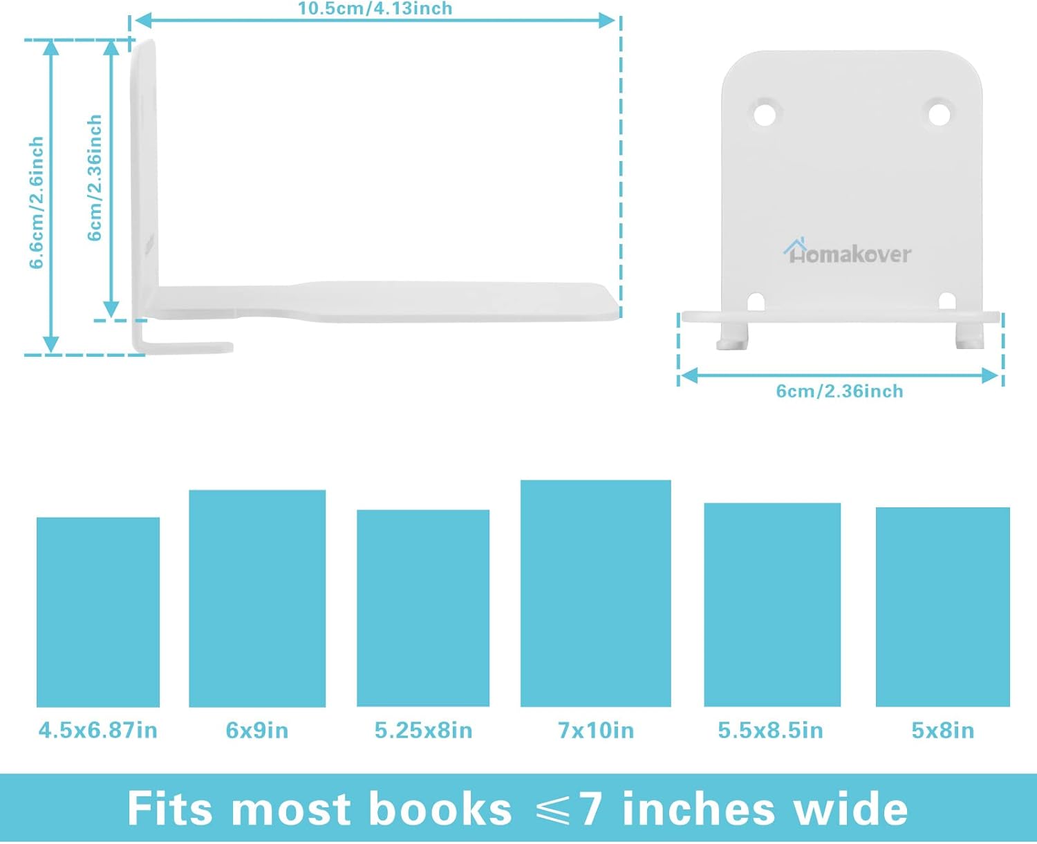 Homakover Invisible Floating Bookshelves, Heavy-Duty Book Organizers, Wall Mounted Bookshelf, Iron Storage Shelves for Bedroom, Living Room, Office Small 2 Pieces, White