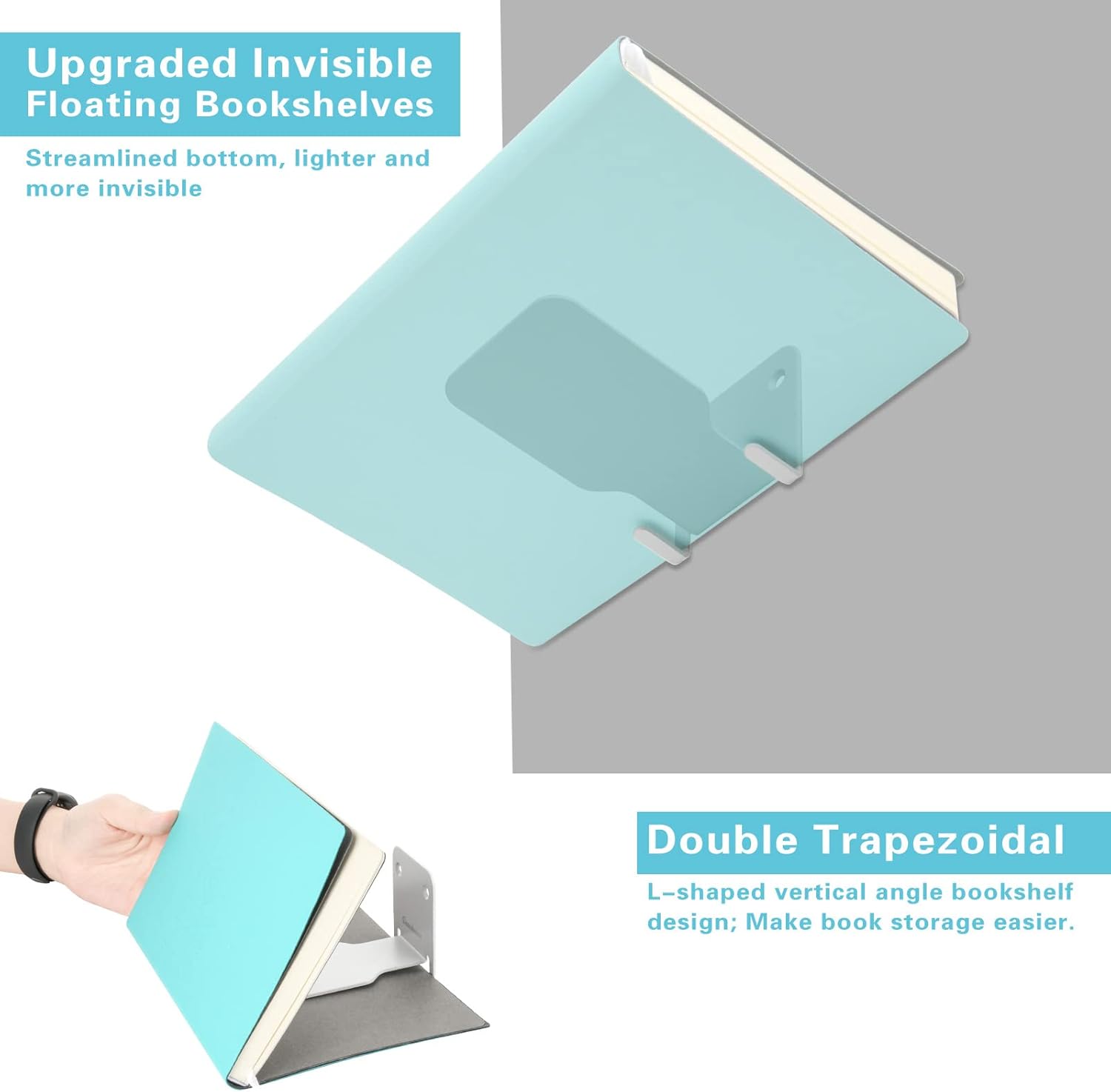 Homakover Invisible Floating Bookshelves, Heavy-Duty Book Organizers, Wall Mounted Bookshelf, Iron Storage Shelves for Bedroom, Living Room, Office Small 2 Pieces, White