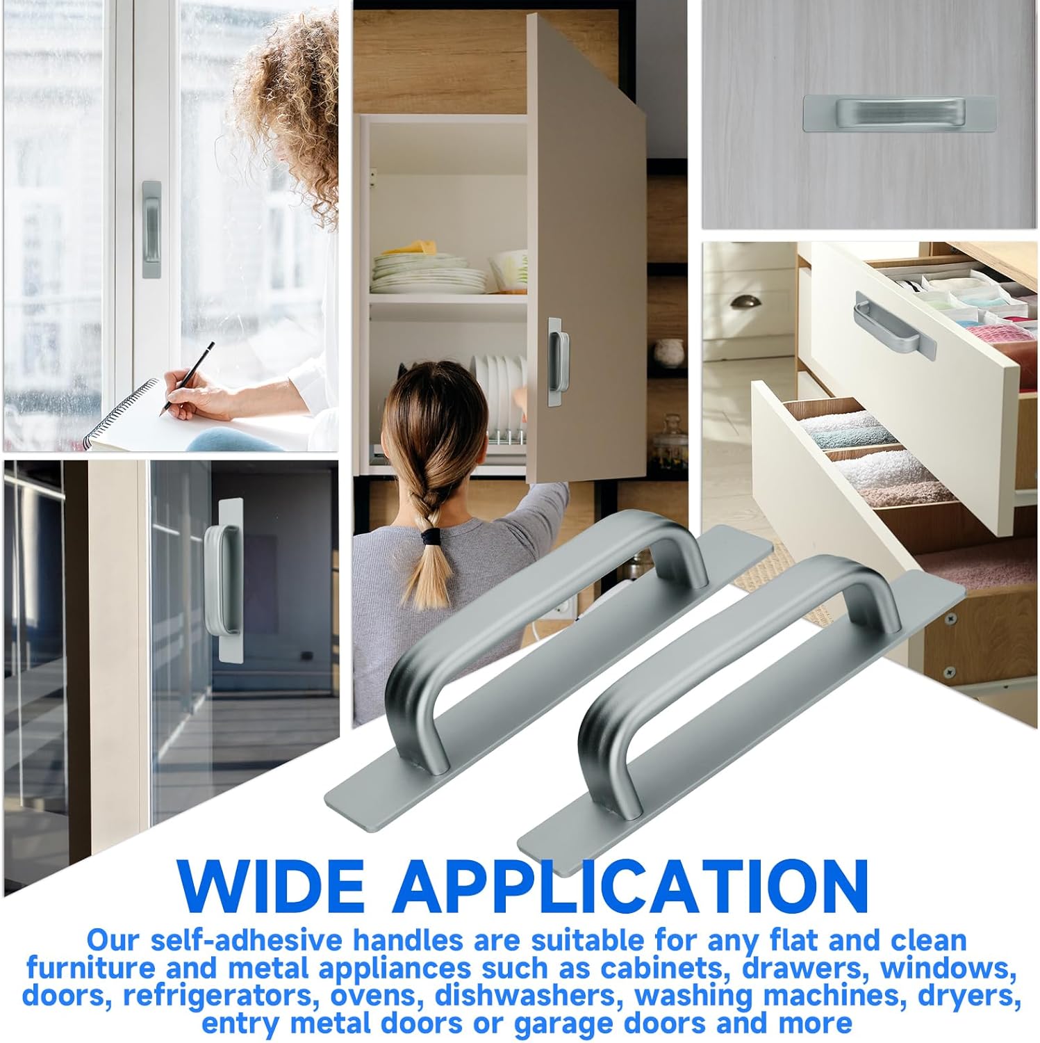 Homakover 1 Pair Refrigerator Door Handle with Adhesive Tape, Replacement Fridge Pull Handle for Fridge, Microwave ovens, dishwashers, Washing Machines, dryers, Metal Garage Door Grey, 5.9Inch