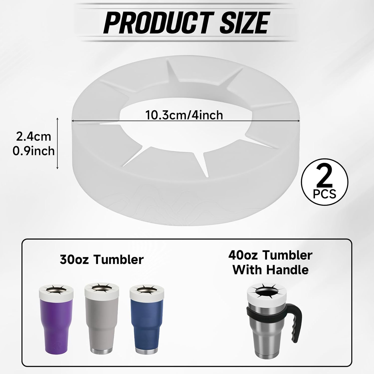 Silicone Ring for 30 & 40 oz Stainless Steel Tumbler,Reusable Iced Coffee Cup Ring,Durable Drink Sleeve for Cold Beverages, Leak-Proof Lid for Iced Coffee,Hot Drinks White x 2