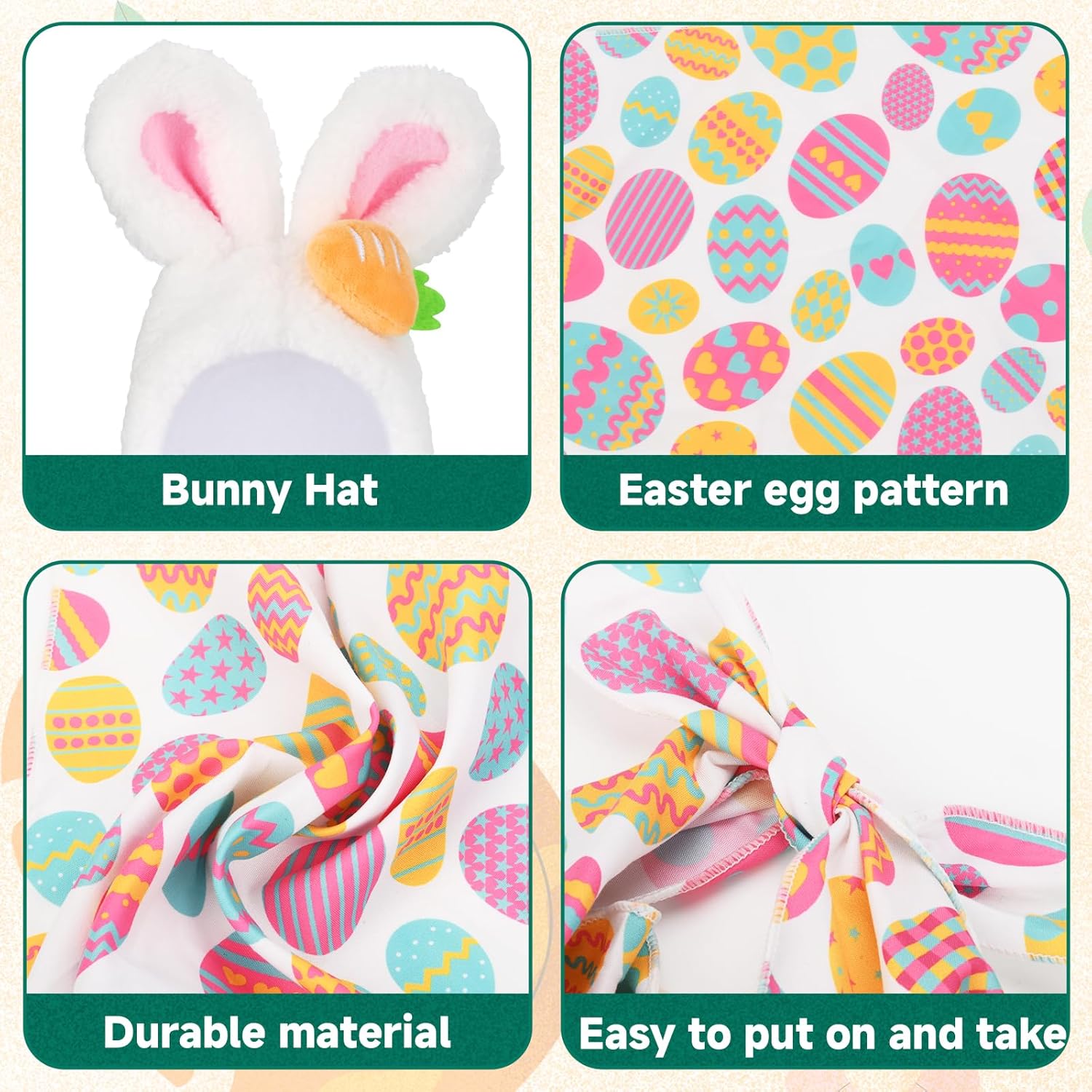 Homakover Easter Bunny Porch Goose Outfits, Easter Goose Costume Includes Bunny Ear Hat and Scarf for Cement Goose 23" H