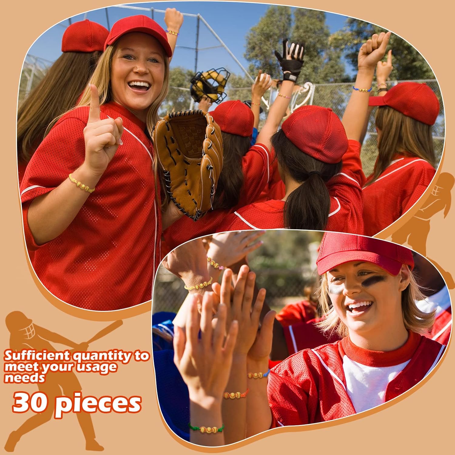 Glenmal 30 Pieces Softball Charm Bracelet Softball Gifts Baseball Party Favors Adjustable Inspirational Sport Ball Bracelet Handmade Rope Knot Bracelets for Girl Kid Teen Team Player Gift
