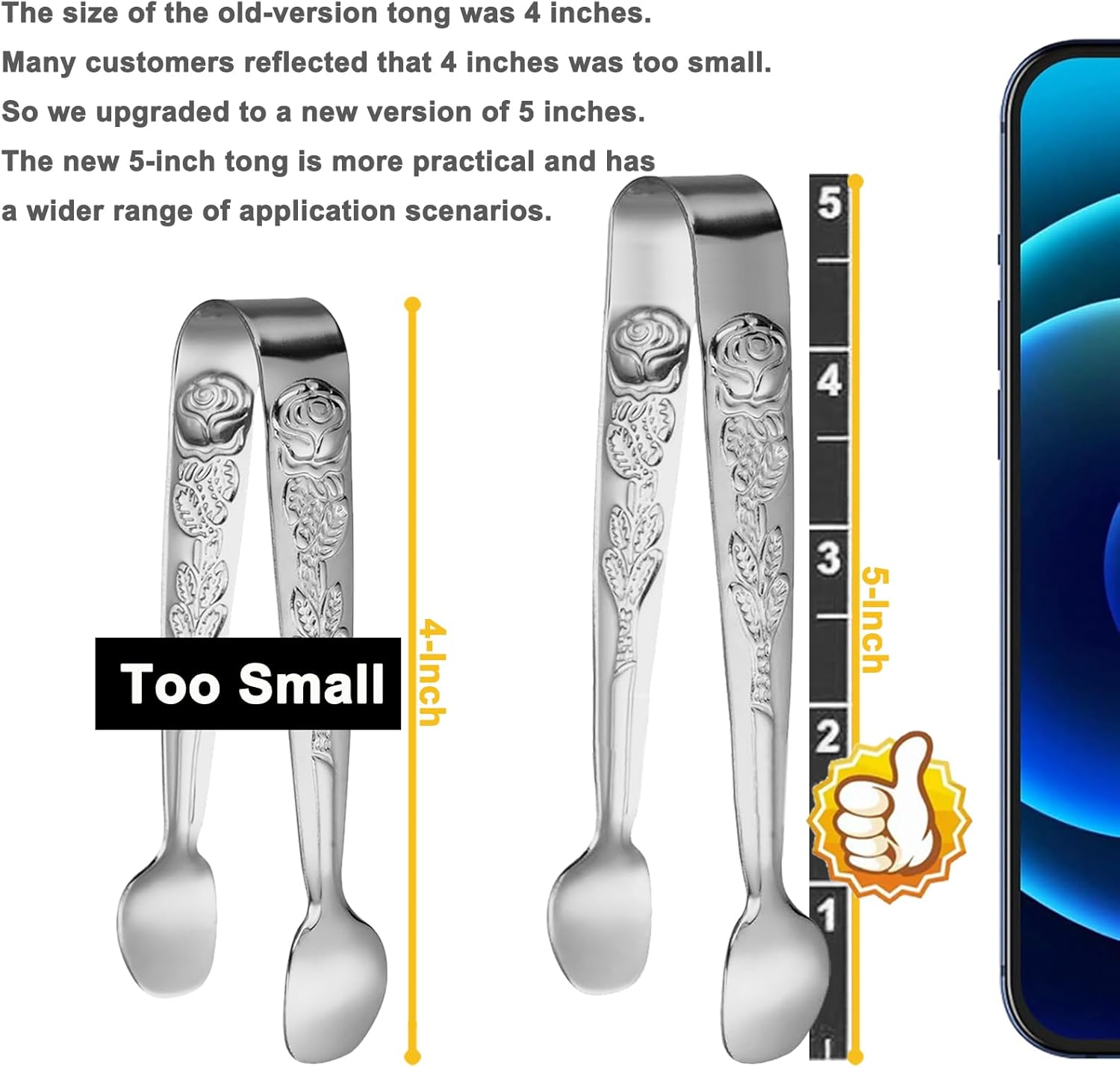 6PCS Mini Serving Tongs 5-Inch Small Sugar Tongs, Tiny Stainless Steel Kitchen Tong for Appetizers, Tea Party, Coffee Bar, Desserts Silver