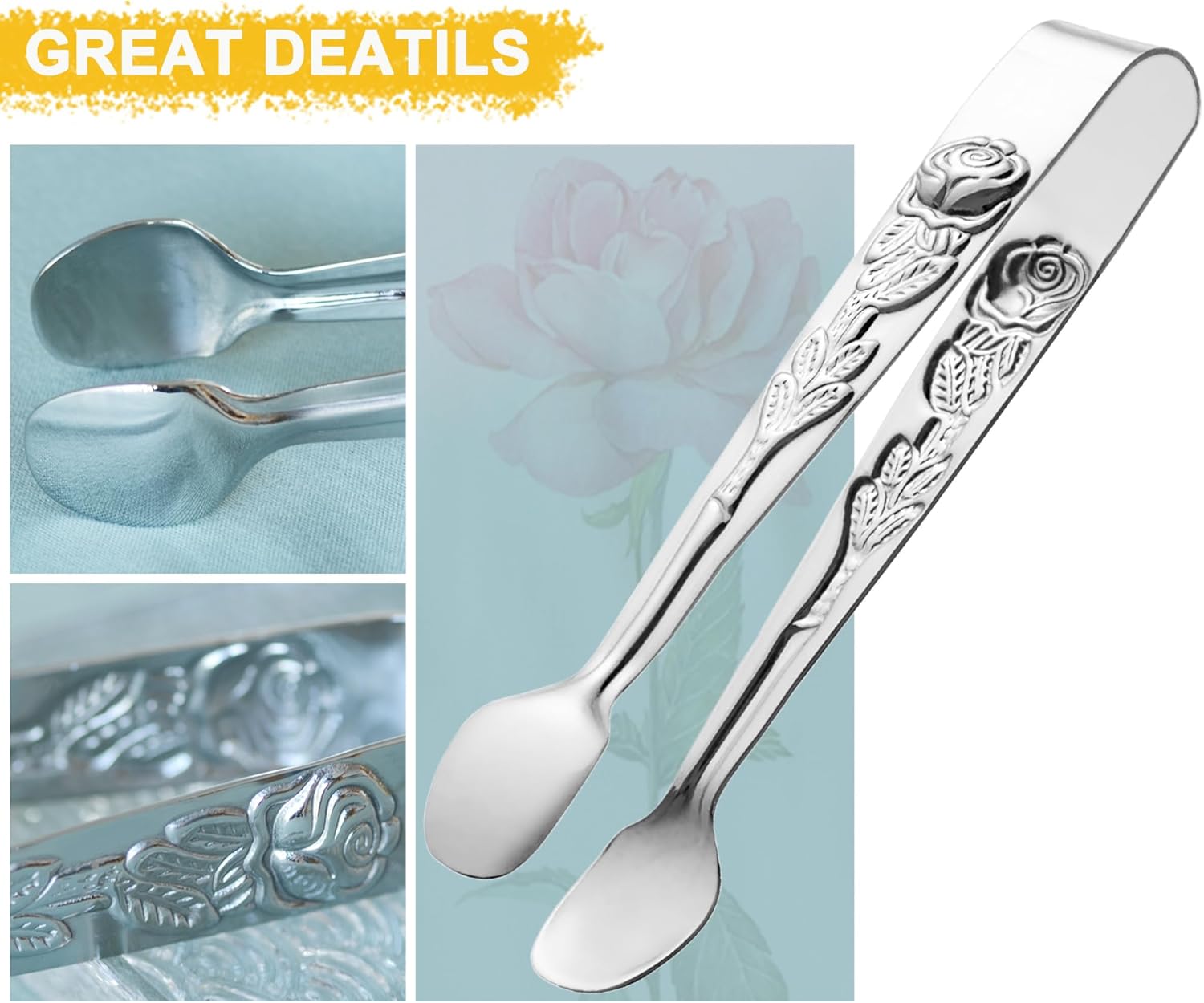 6PCS Mini Serving Tongs 5-Inch Small Sugar Tongs, Tiny Stainless Steel Kitchen Tong for Appetizers, Tea Party, Coffee Bar, Desserts Silver