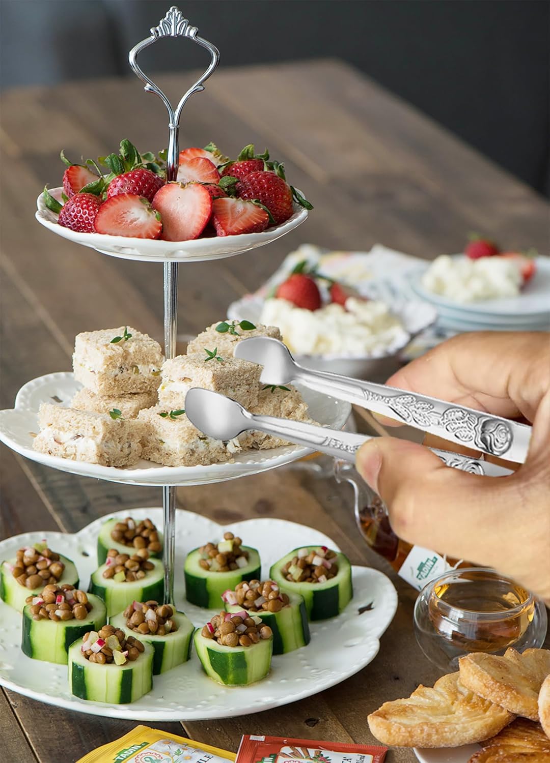 6PCS Mini Serving Tongs 5-Inch Small Sugar Tongs, Tiny Stainless Steel Kitchen Tong for Appetizers, Tea Party, Coffee Bar, Desserts Silver
