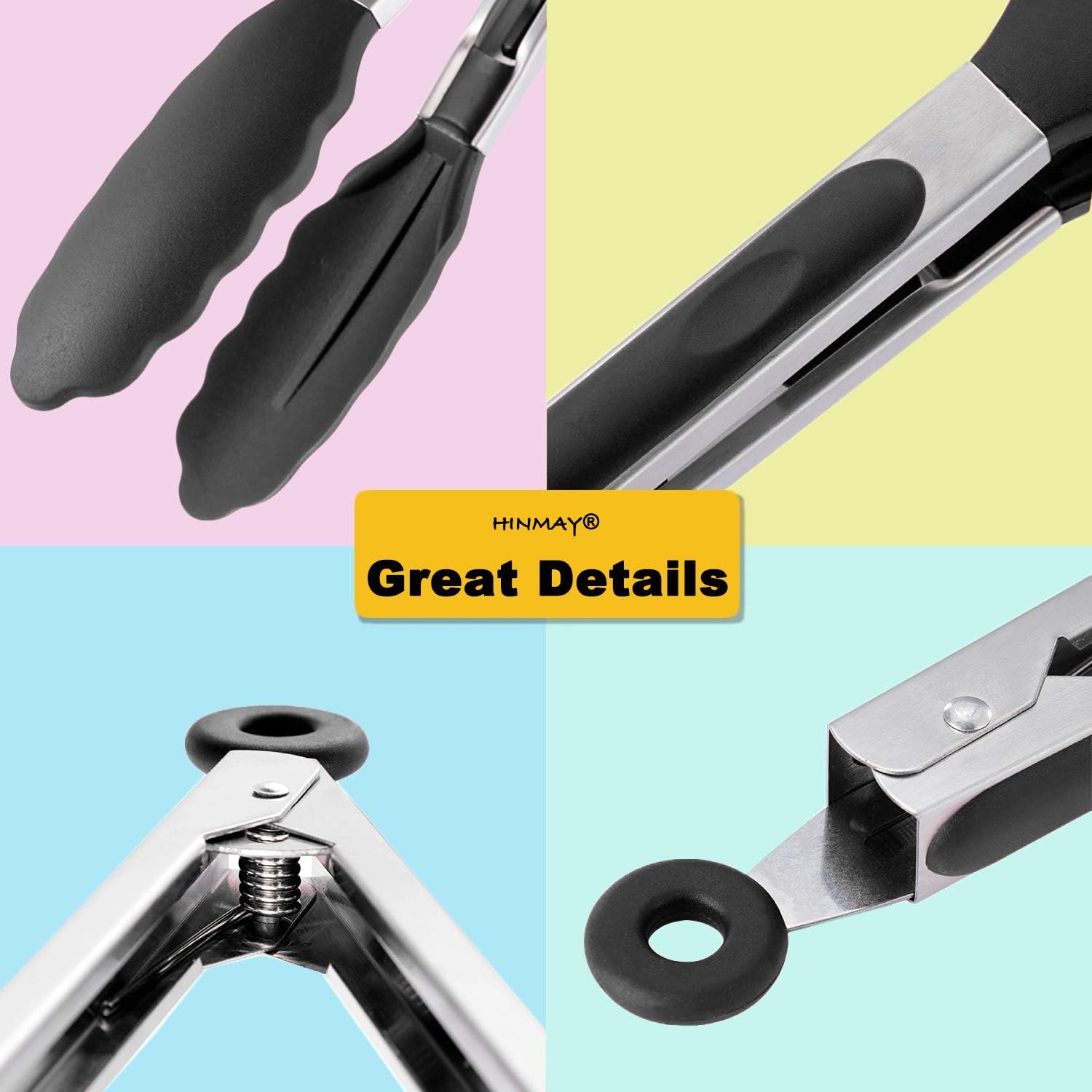 Serving Tongs 9-Inch Cooking Tongs with Silicone Tips, Set of 3 Black