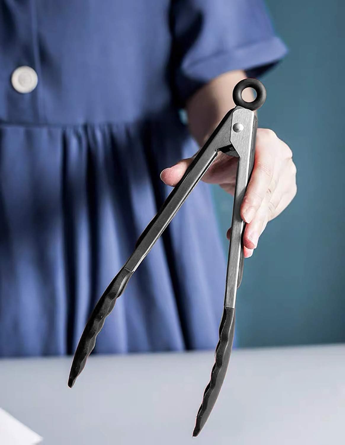 Serving Tongs 9-Inch Cooking Tongs with Silicone Tips, Set of 3 Black