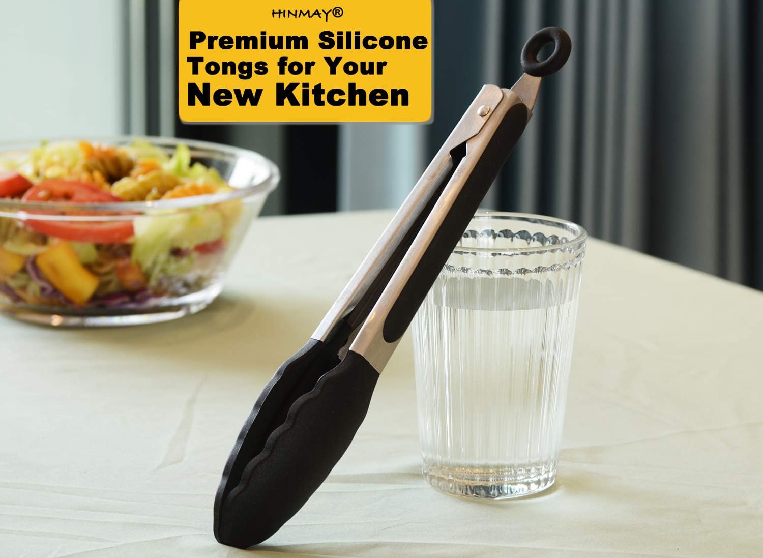 Serving Tongs 9-Inch Cooking Tongs with Silicone Tips, Set of 3 Black