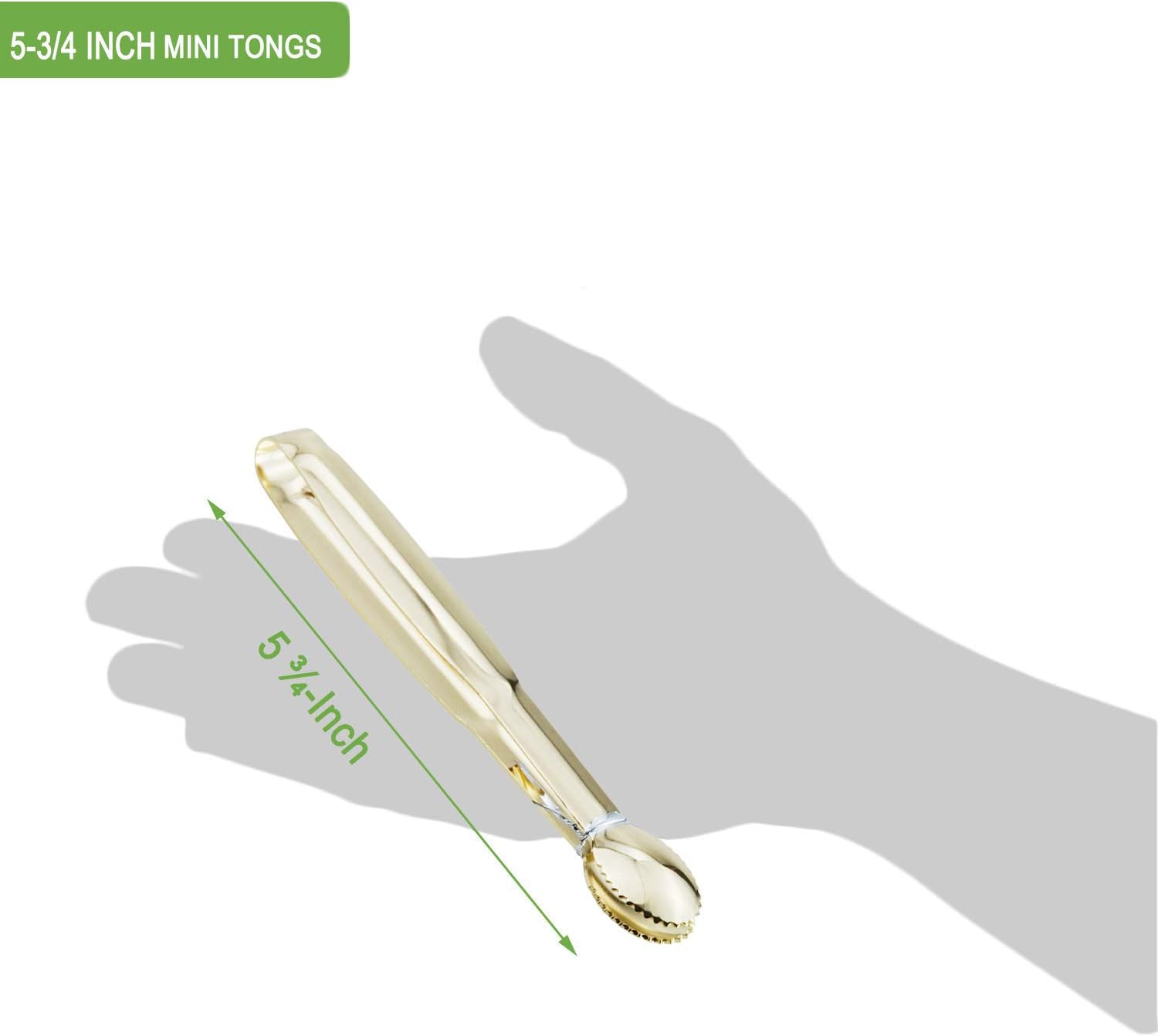 5.75" Mini Appetizer Tongs Set, Tiny Stainless Steel Small Tongs for Serving, Tea Party, Coffee Bar, Desserts, Set of 4 Gold