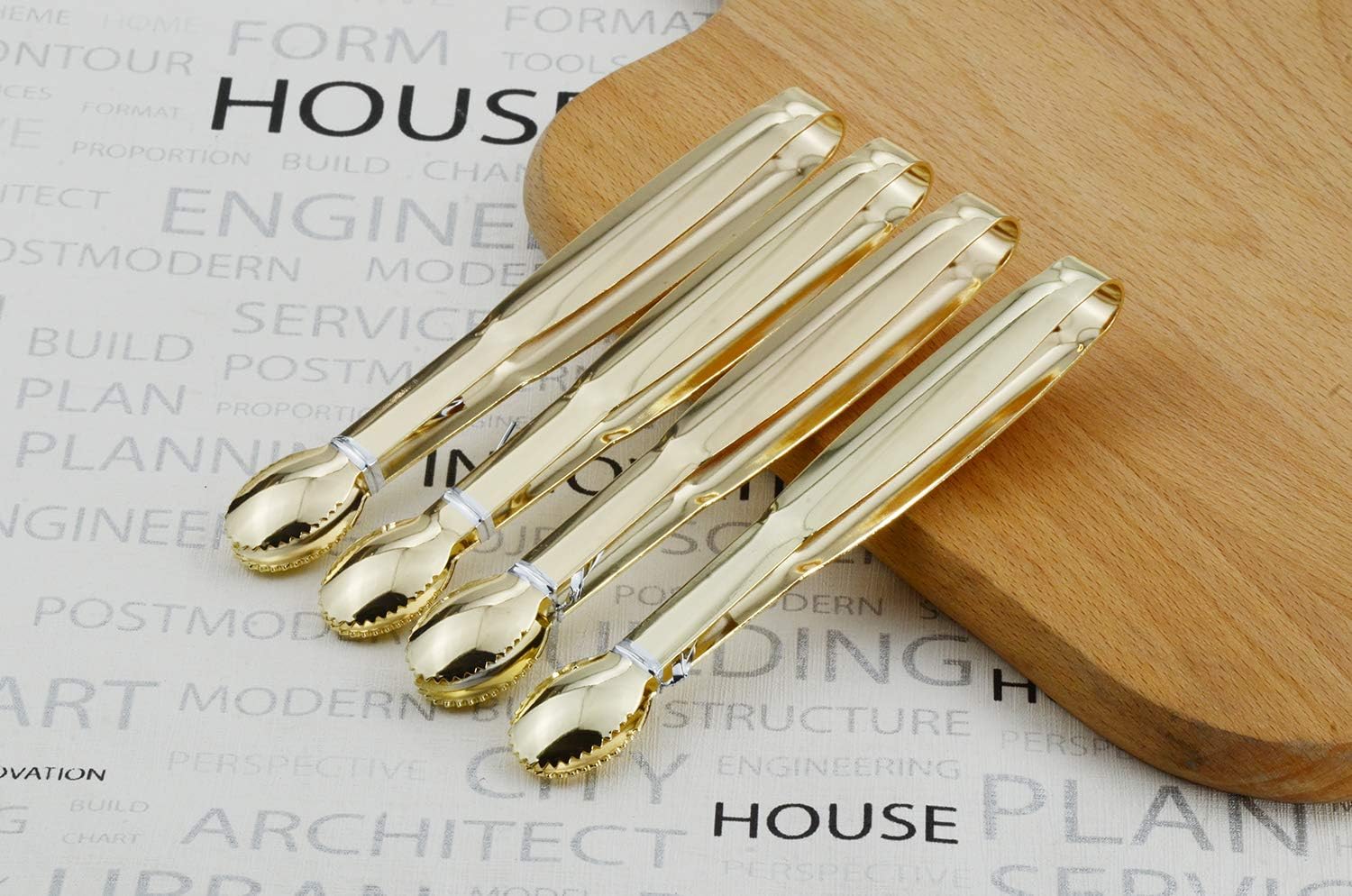 5.75" Mini Appetizer Tongs Set, Tiny Stainless Steel Small Tongs for Serving, Tea Party, Coffee Bar, Desserts, Set of 4 Gold