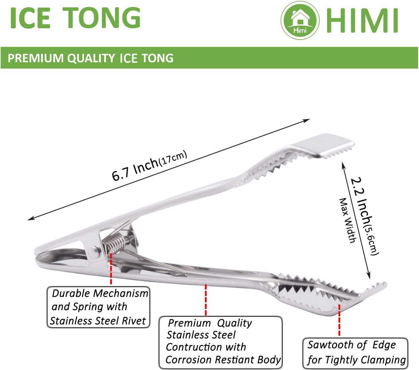 Ice Tongs for Ice Bucket 6-3/4 Inch - Premium 18/8 Stainless Steel Ice Tongs with Teeth for Ice Sugar Cubes Tea Party Coffee Bar Serving