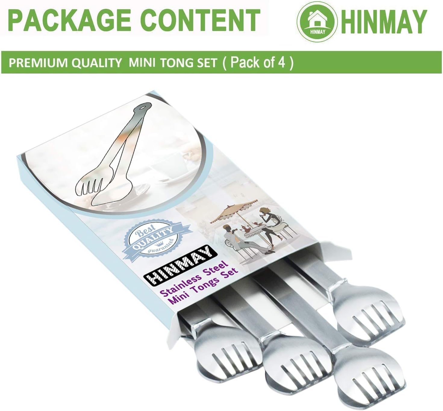 Small Serving Tongs 6-Inch Stainless Steel Mini Appetizer Tongs, Set of 4 Brushed