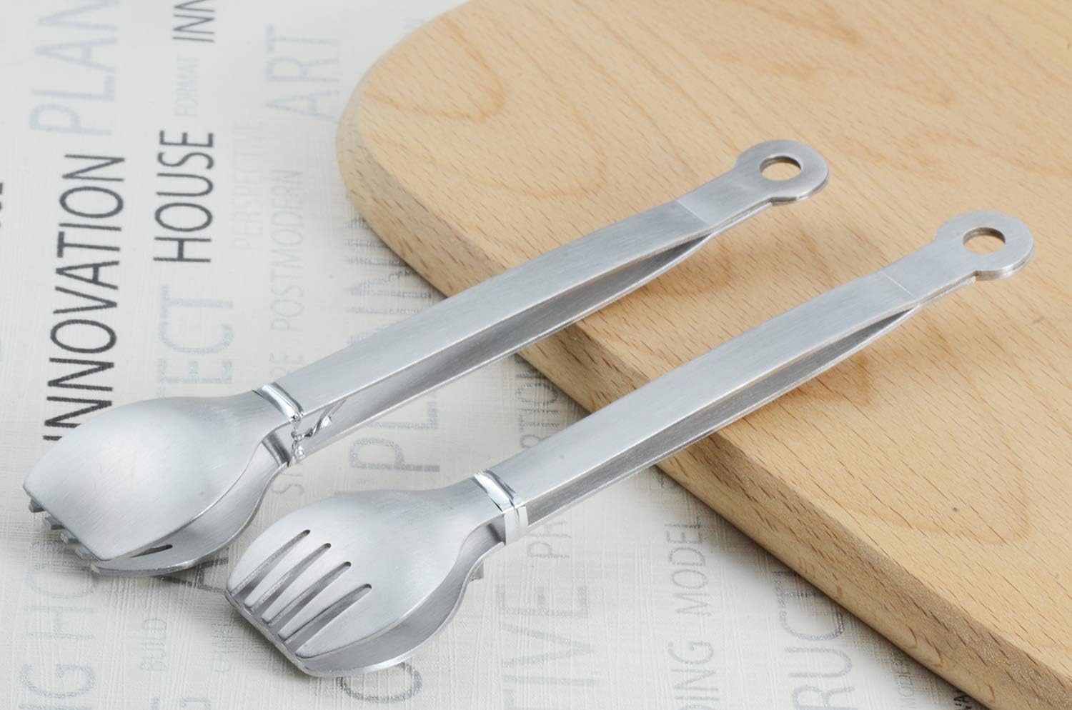 Small Serving Tongs 6-Inch Stainless Steel Mini Appetizer Tongs, Set of 4 Brushed