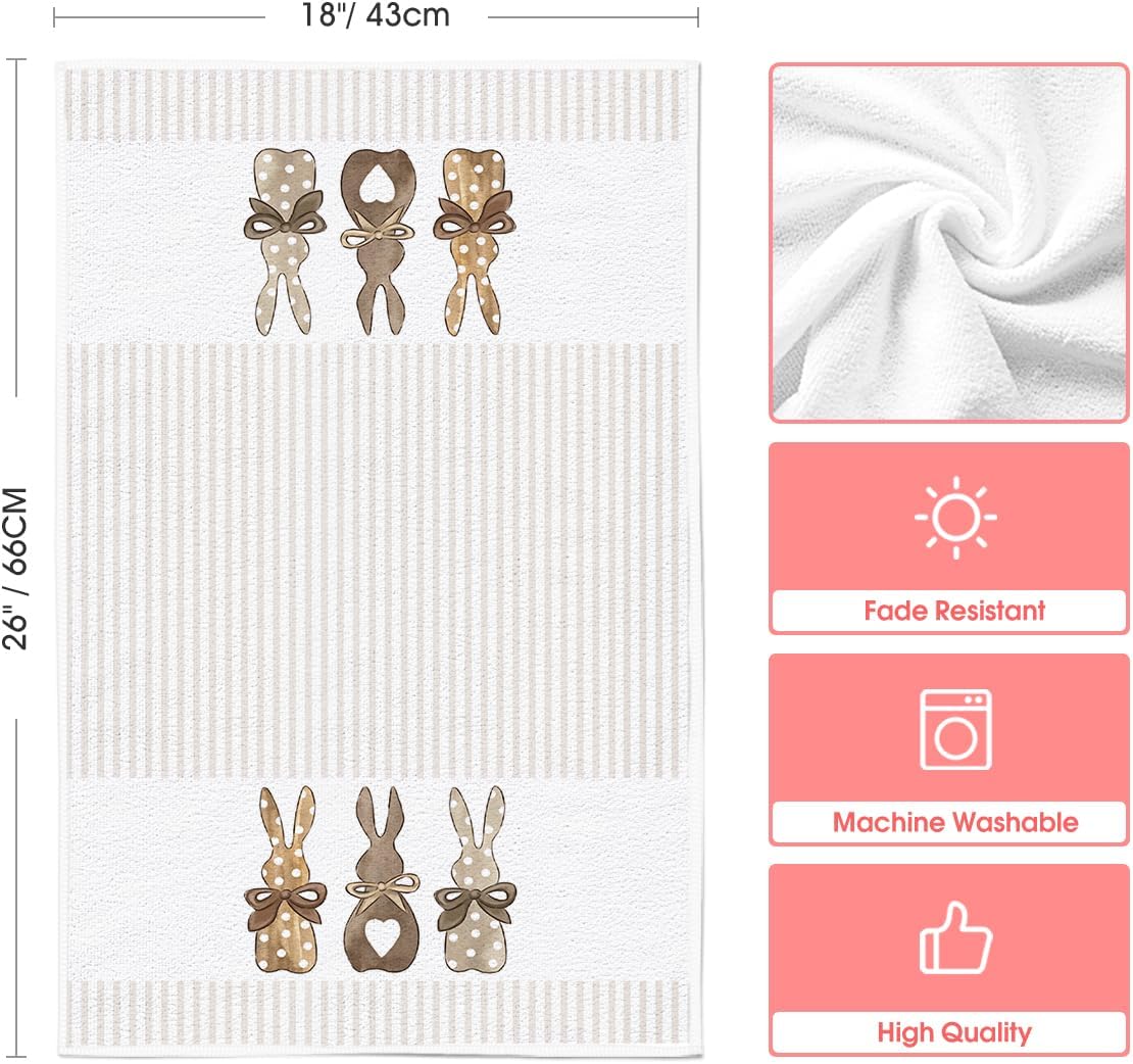 Stripe Rabbit Bunny Eggs Easter Kitchen Towels Dish Towels, 18x26 Inch Spring Decoration Hand Towels Set of 2