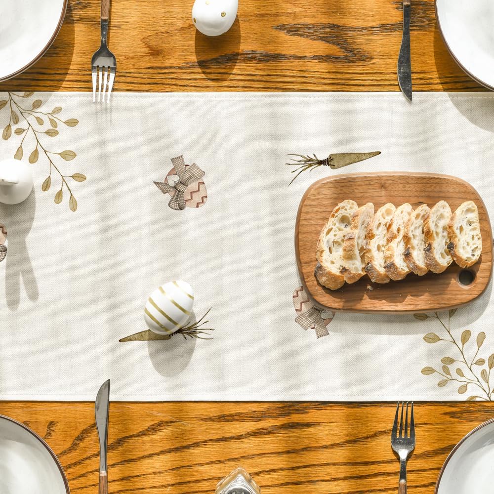 Carrots Rabbit Bunny Happy Easter Table Runner, Spring Summer Seasonal Holiday Kitchen Dining Table Decoration for Indoor Outdoor Home Party Decor 13 x 72 Inch