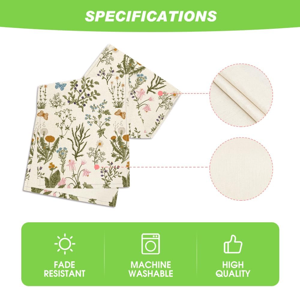 Wildflowers Floral Spring Table Runner, Seasonal Summer Butterfly Kitchen Dining Table Decoration for Home Party 13x72 Inch