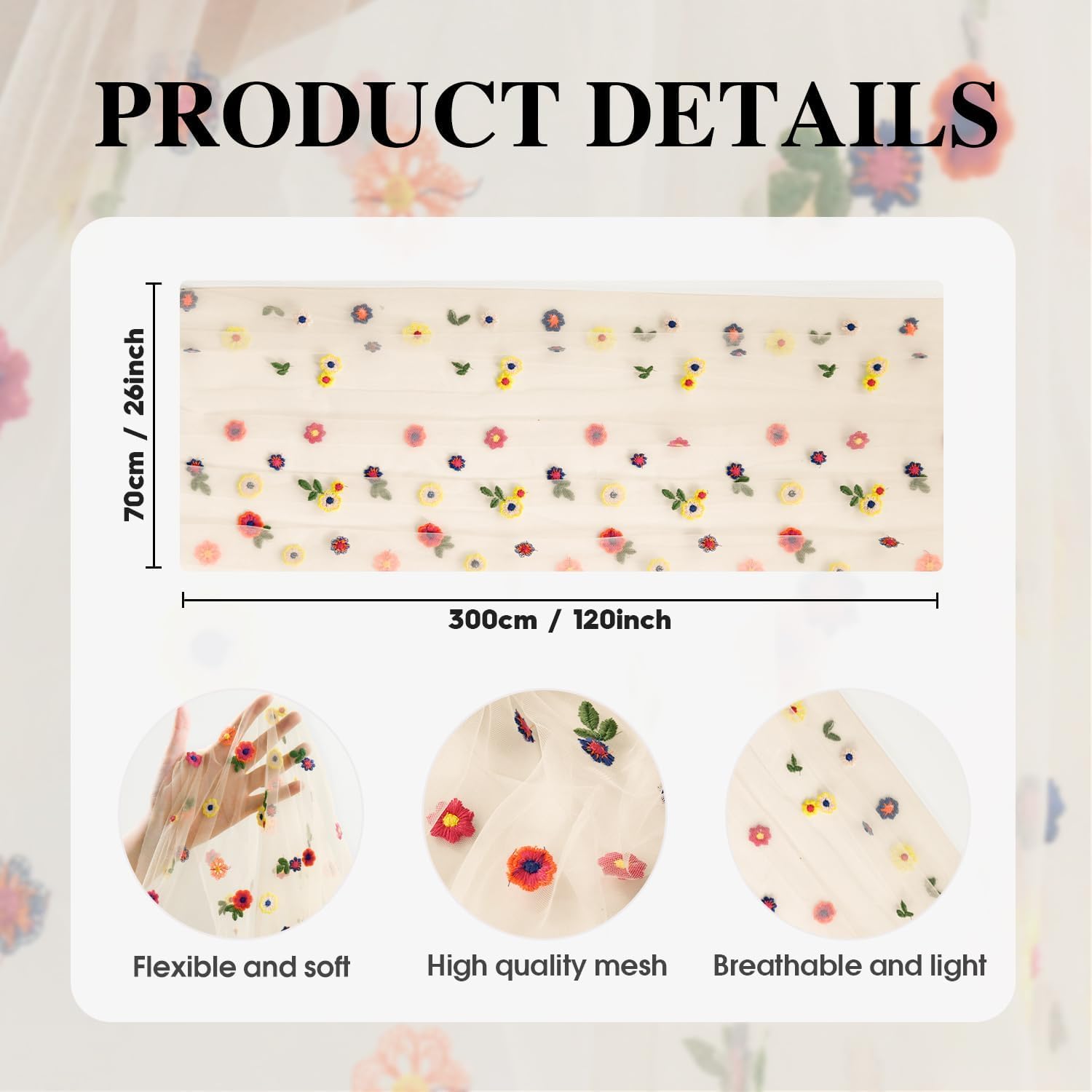 Champagne Embroidery Daisy Gauze Table Runner 120 Inch 10FT, Seasonal Sheer Kitchen Dining Holiday Wedding Birthday Table Decor for Home Party