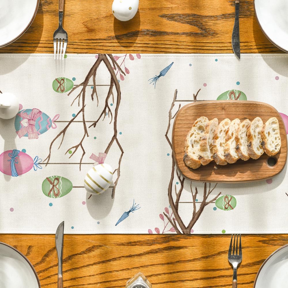 Buffalo Plaid Bunny Egg Carrot Easter Table Runner, Seasonal Spring Kitchen Dining Table Decoration for Home Party Decor 13x72 Inch