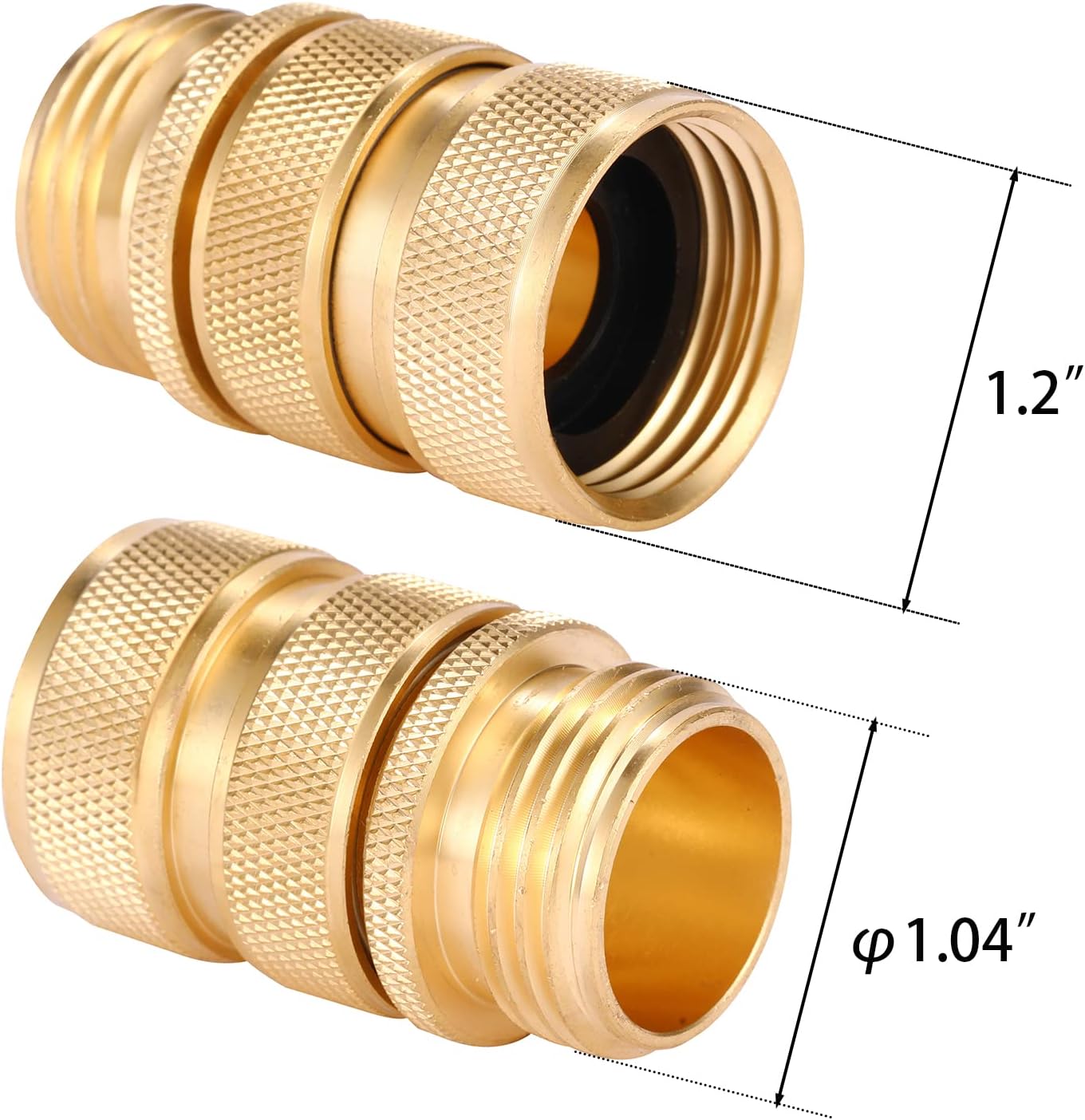 3/4 Inch Brass Garden Hose Fitting Quick Connector Male and Female Set, 2 Set