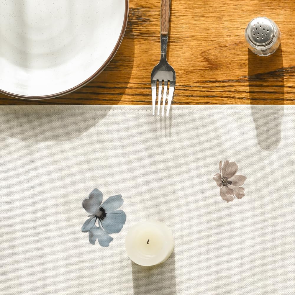 Brown Poppy Floral Leaves Spring Table Runner, Seasonal Summer Kitchen Dining Table Decoration for Home Party Decor 13x72 Inch