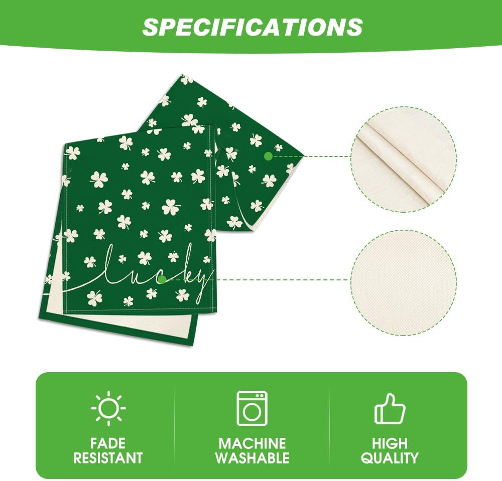 Green Lucky Shamrock St. Patrick's Day Table Runner, Seasonal Spring Holiday Kitchen Dining Table Decoration for Indoor Outdoor Home Party Decor 13 x 72 Inch