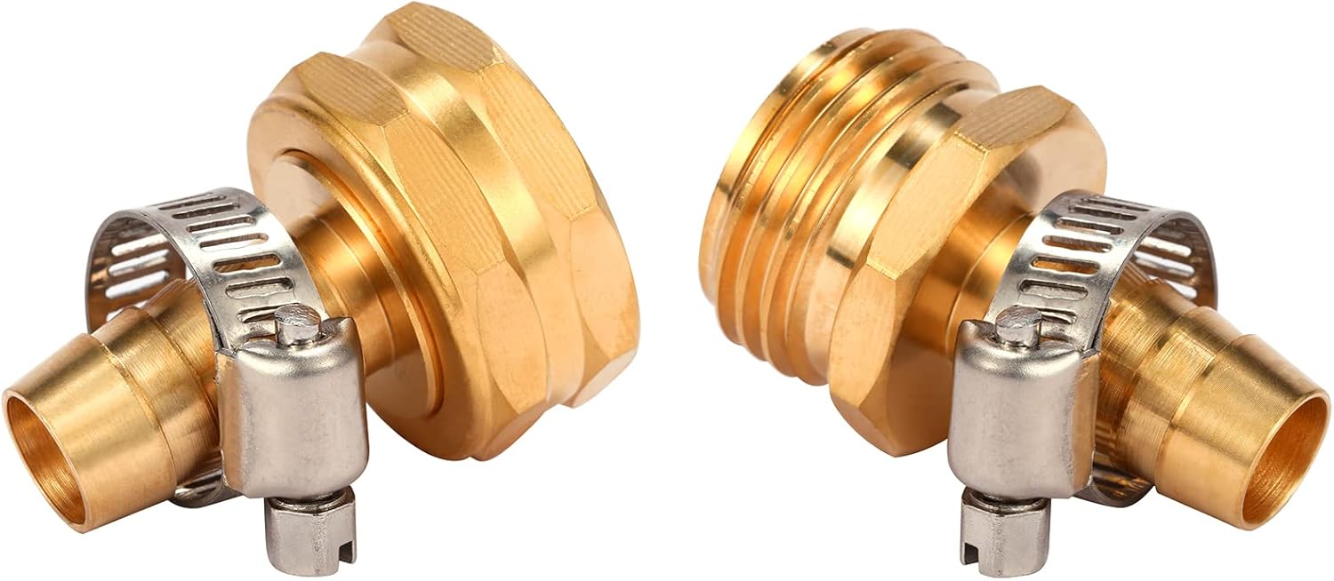 Brass Garden Hose Connector Repair Mender Kit with Stainless Clamp,Fits 1/2" Water Hose Fitting,3 Sets 1/2" Barb x 3/4" GHT